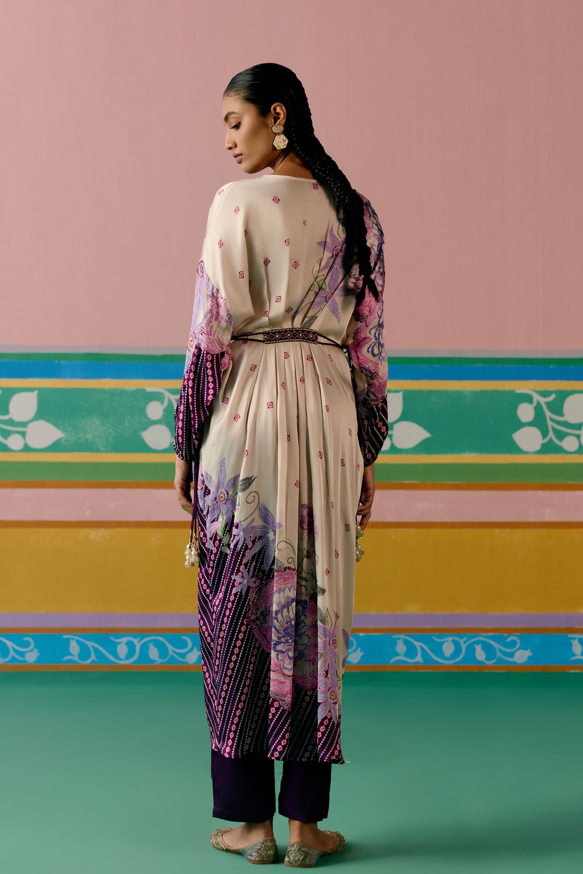 Purple Ikat Long Kaftan Set