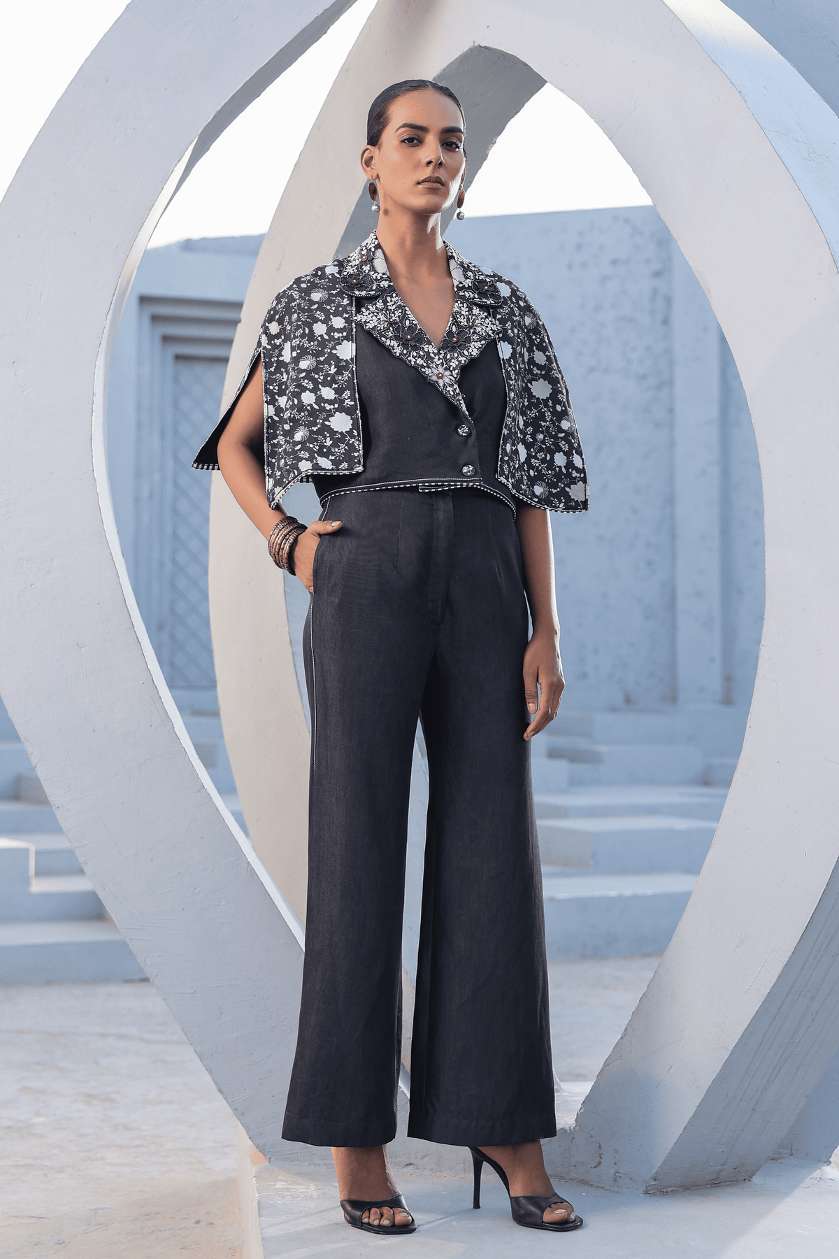 Azure Cape Style Co-ord Set in Black