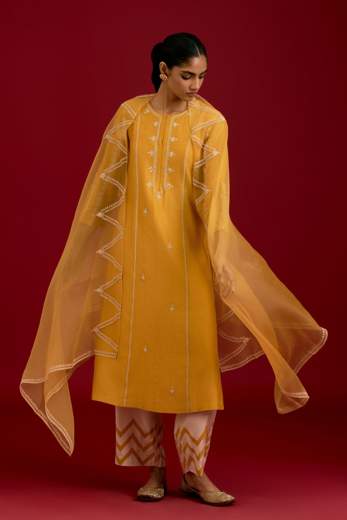 Mustard Cotton Silk Kurta Set