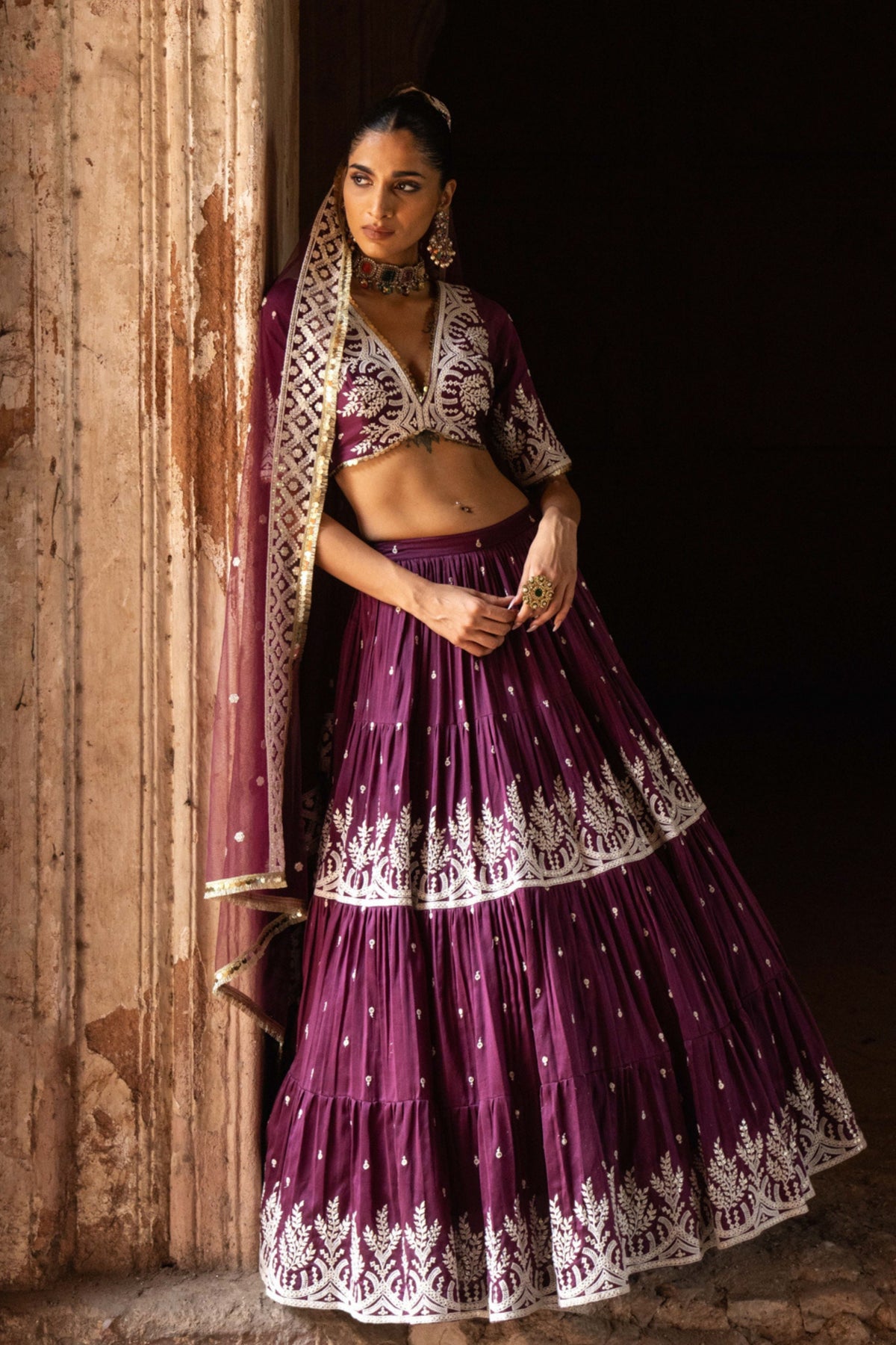 Wine Forest Maharani Lehenga Set
