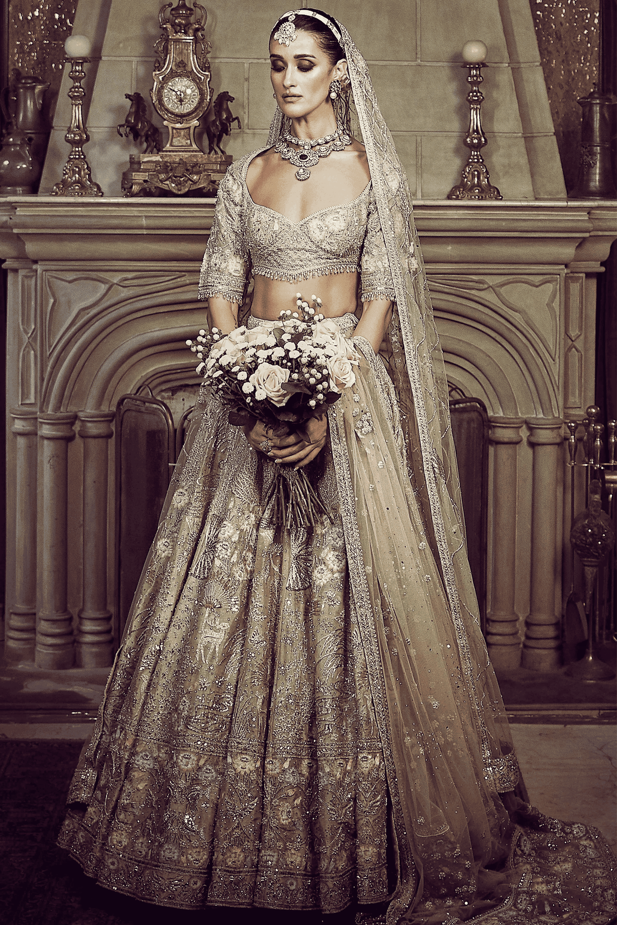 Autumn Antelope Aged Gold Lehenga Set