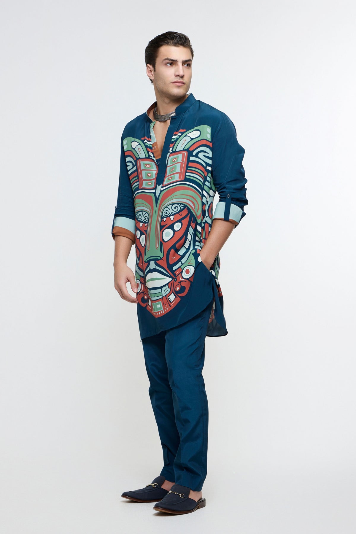 Midnight Blue Rolled Up Kurta