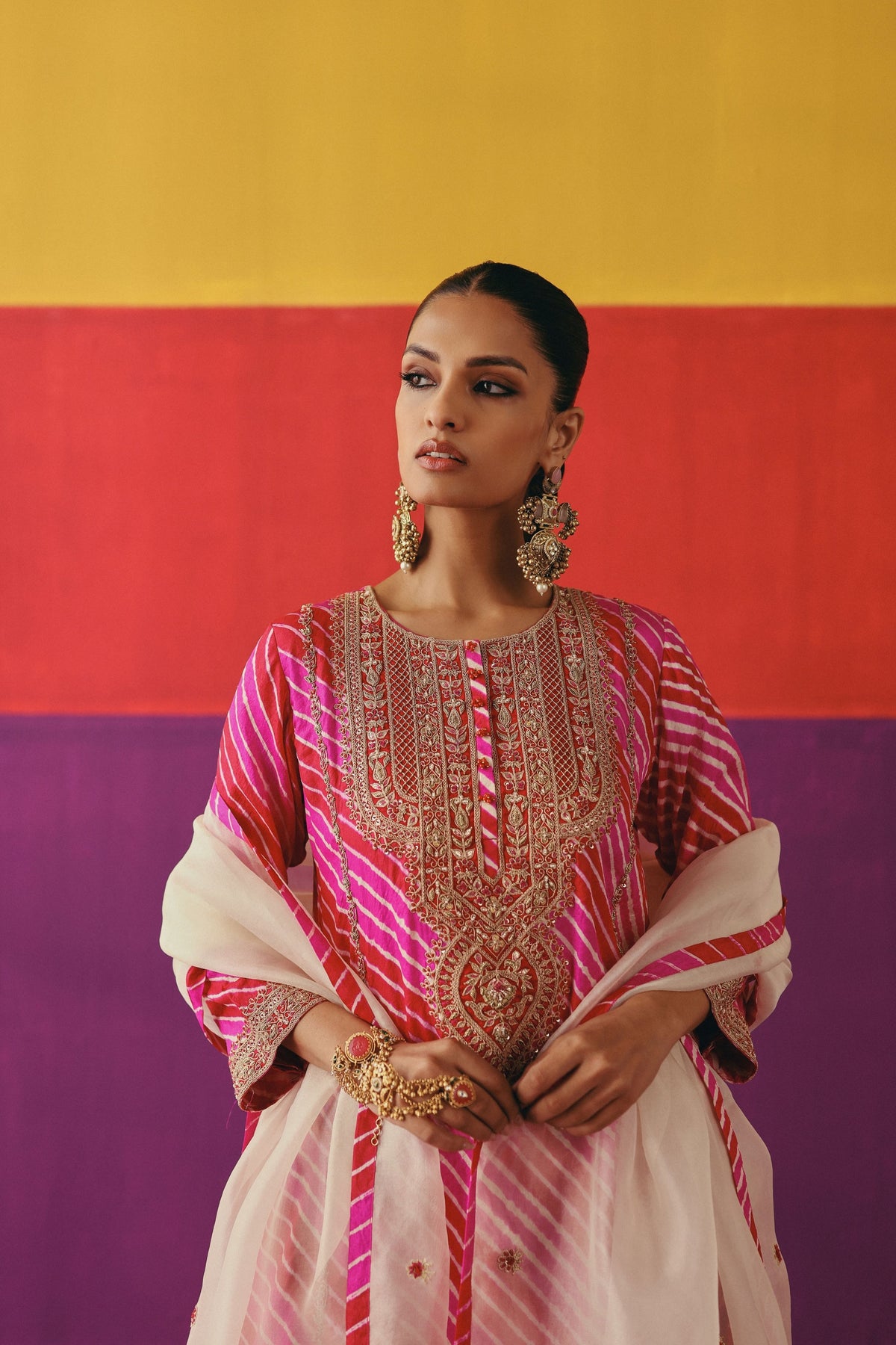 Gulnaar Leheriya Kurta Set