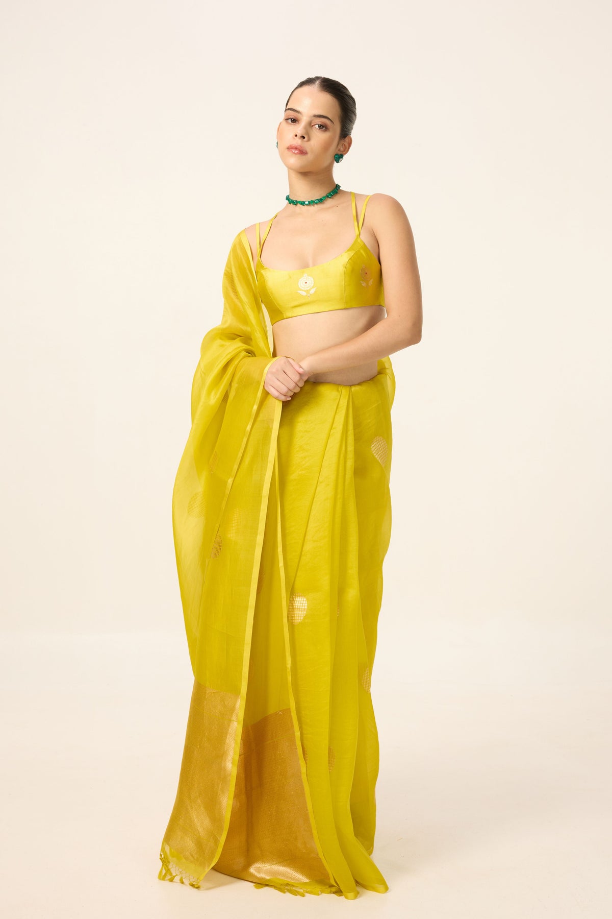 Yellow Ochre Organza Saree