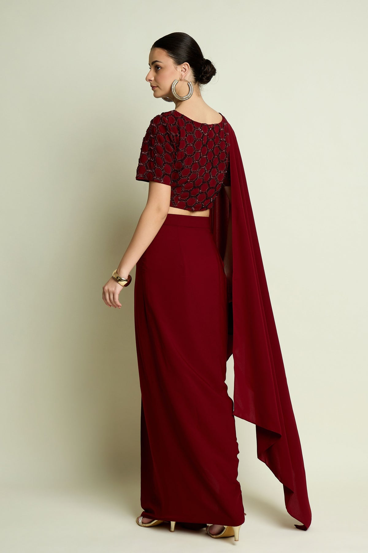 Crystal Web Draped Saree Set