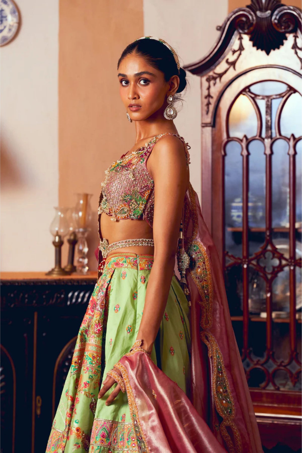 Light Green Embroidery Lehenga Set