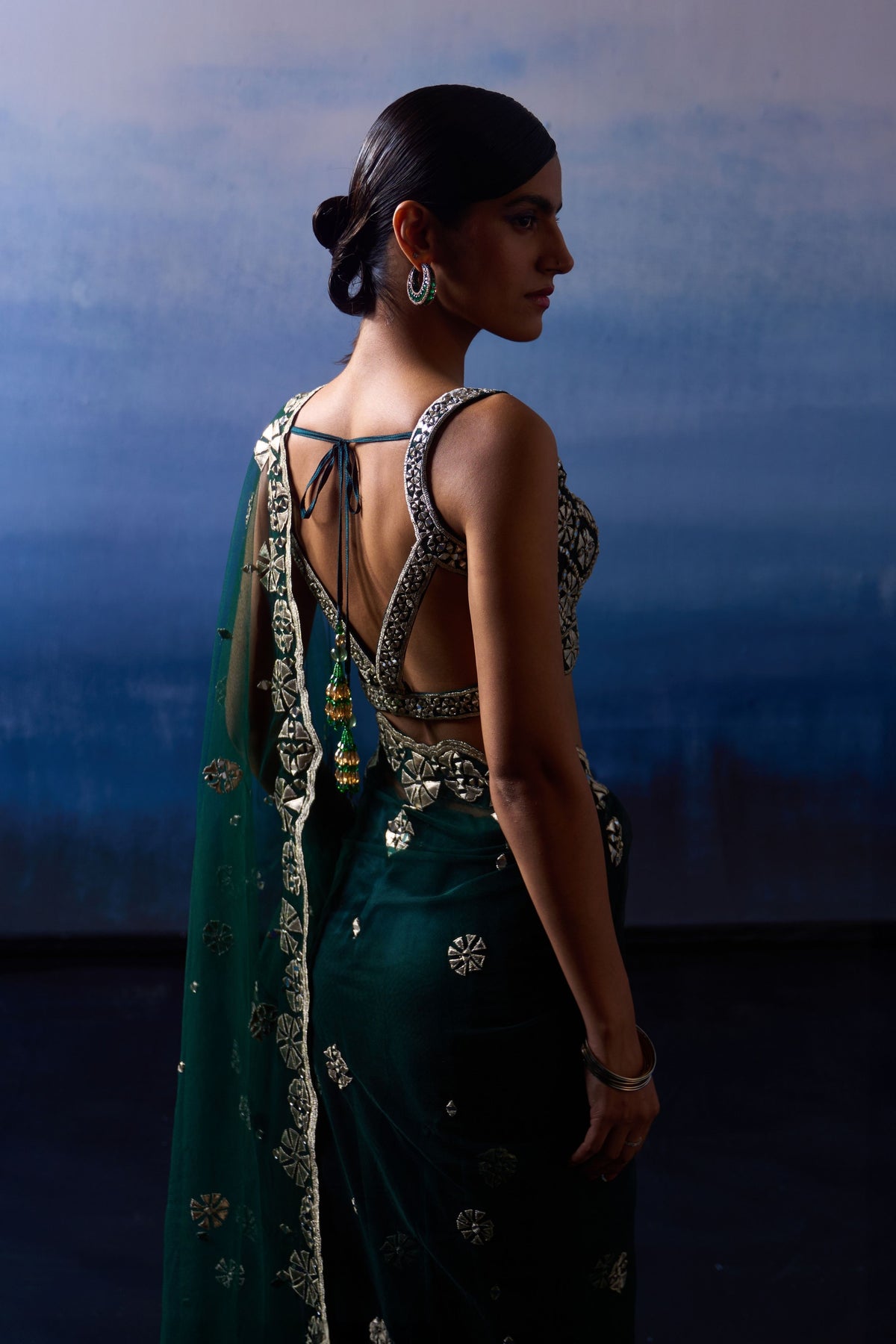 Green Embroidered Saree Set