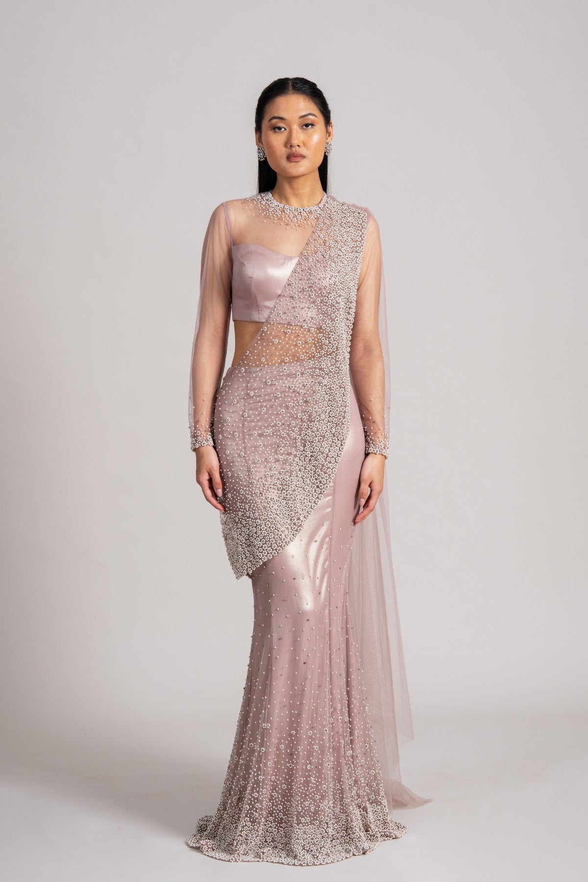 Pearl Meteor Mermaid Drape Saree Set