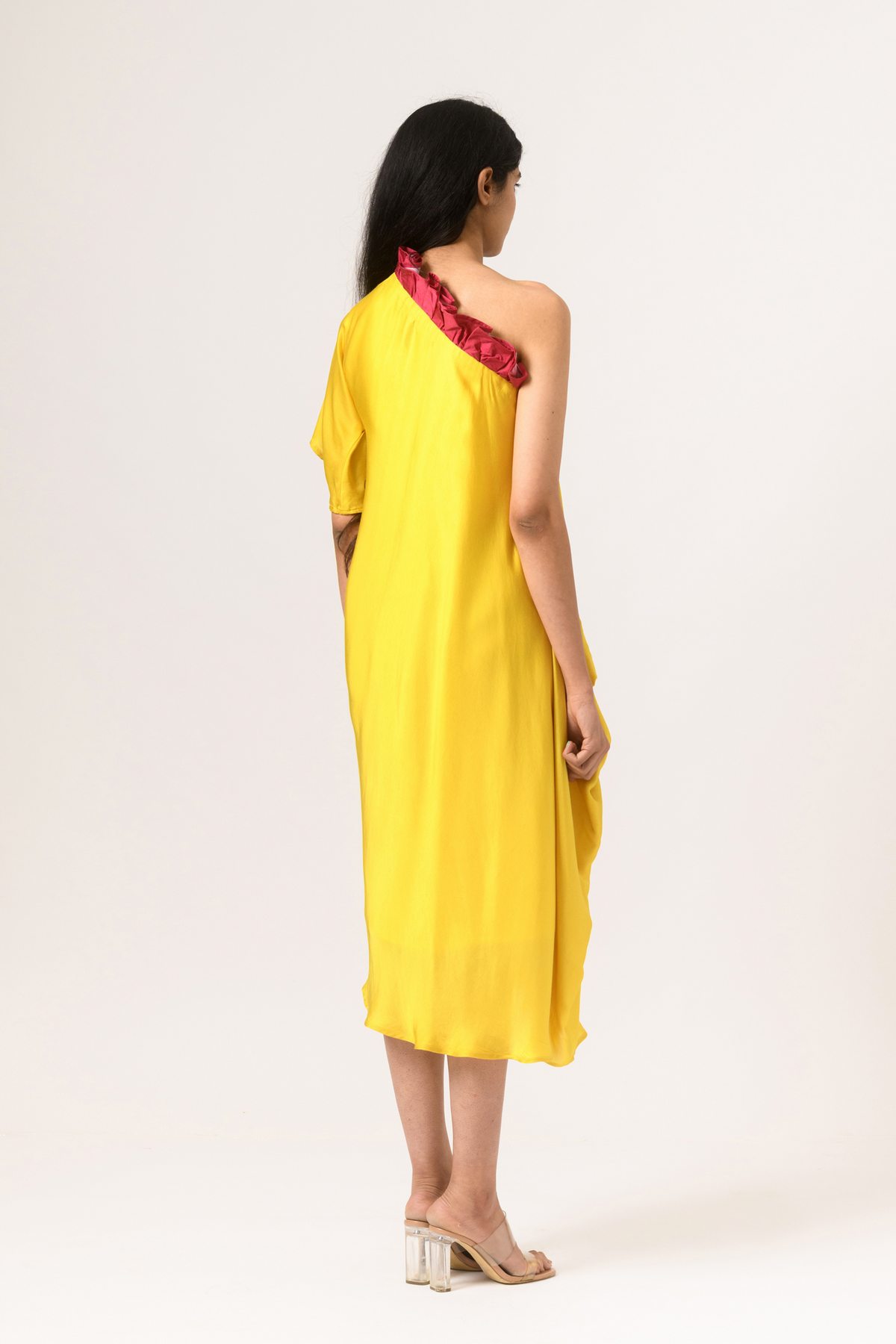 Wine yellow one shoulder dress