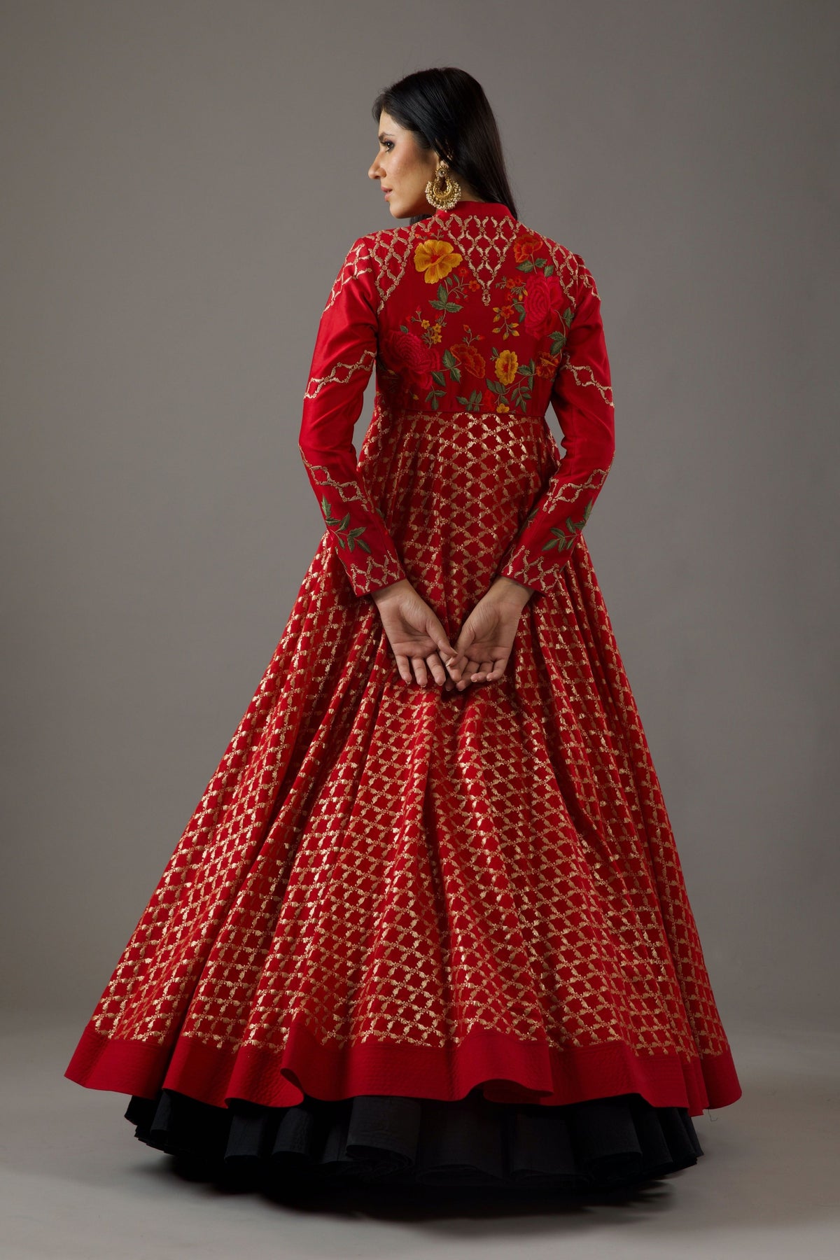 Red Chanderi Anarkali Set