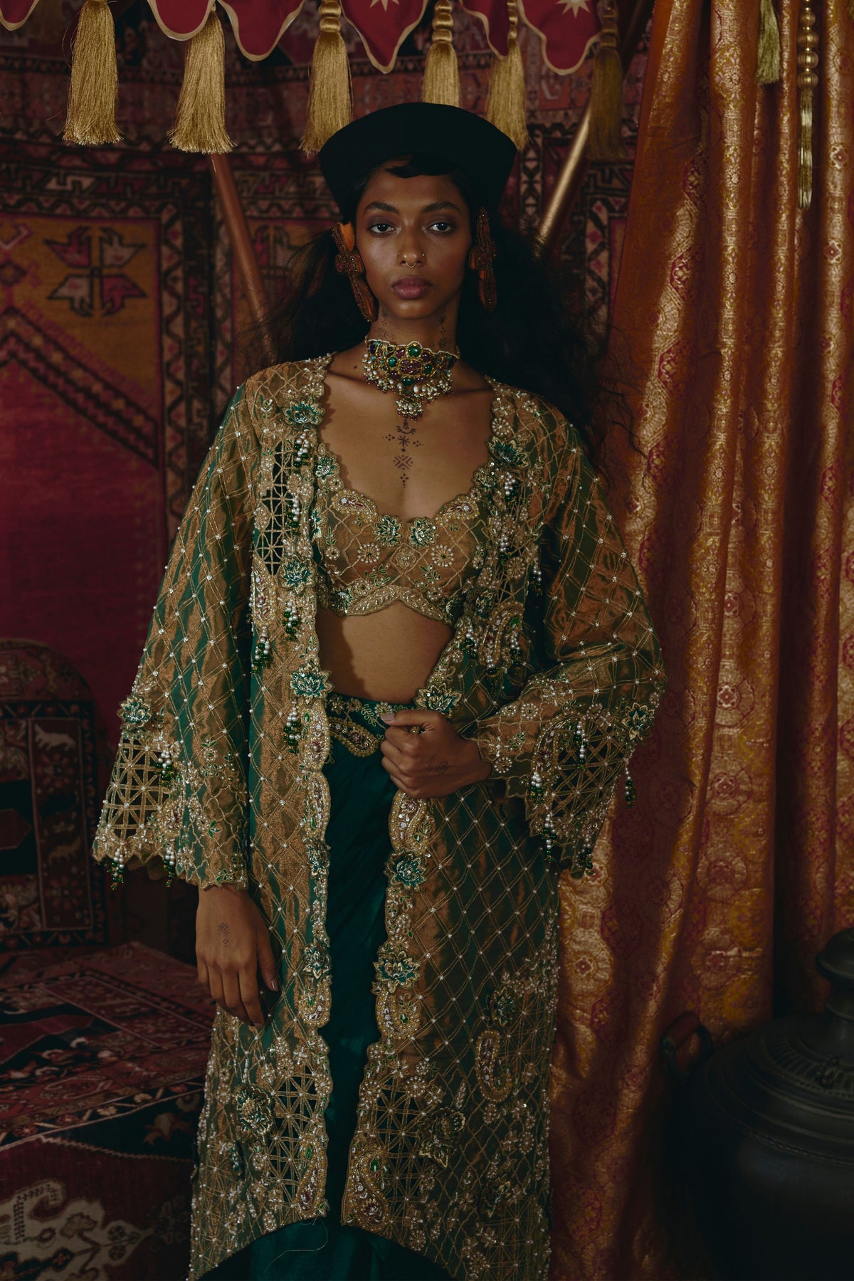 Emerald Green Draped Skirt Set