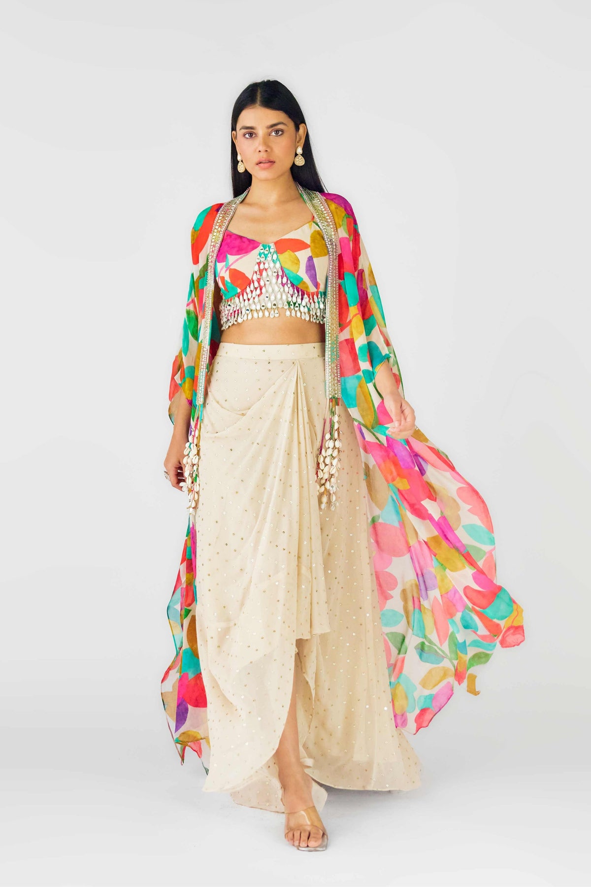 Multicolor Drapeskirt and Cape Set