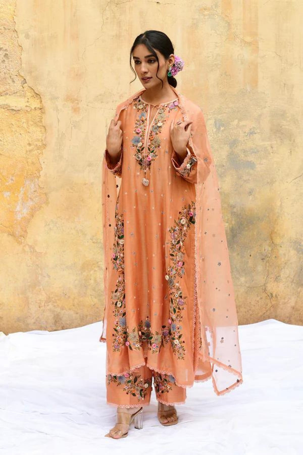 Peach Orchid Heavy Kurta Set