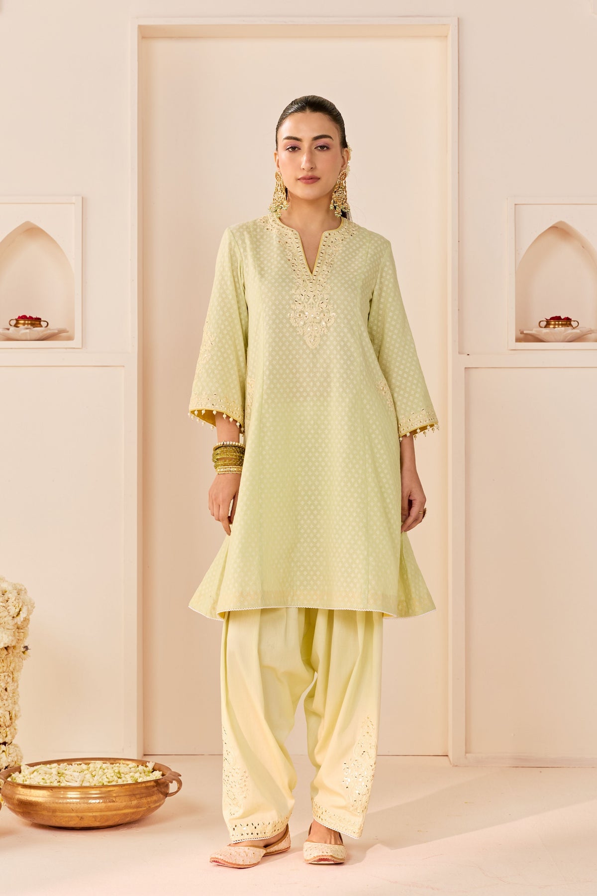 Reem Mint Green Short Choga Set