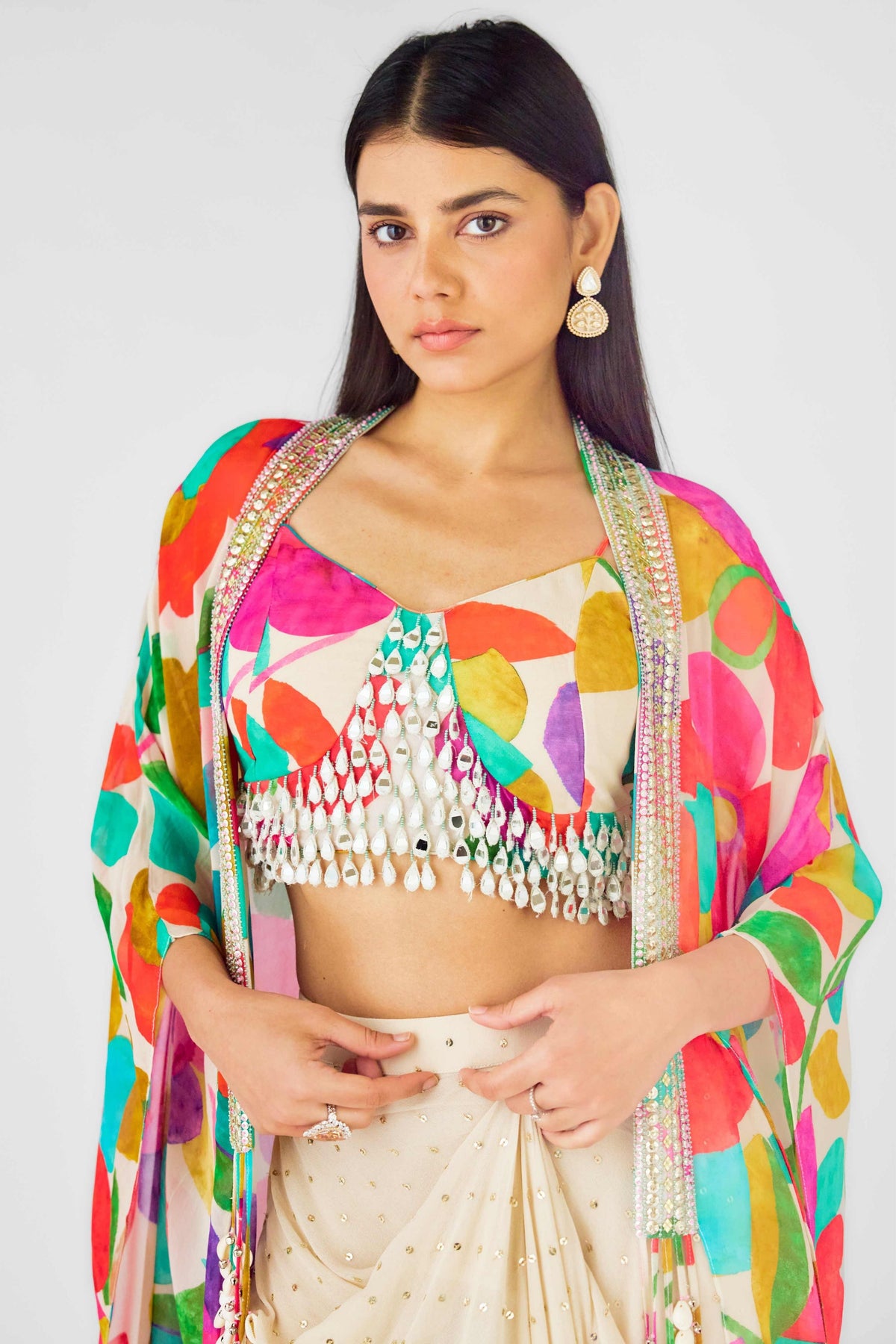 Multicolor Drapeskirt and Cape Set