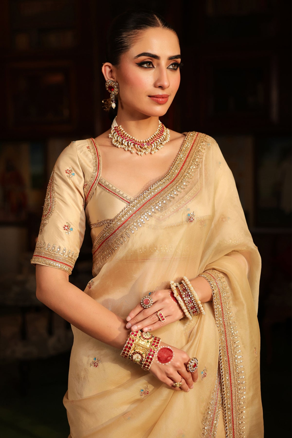 Ahista Ivory Saree Set