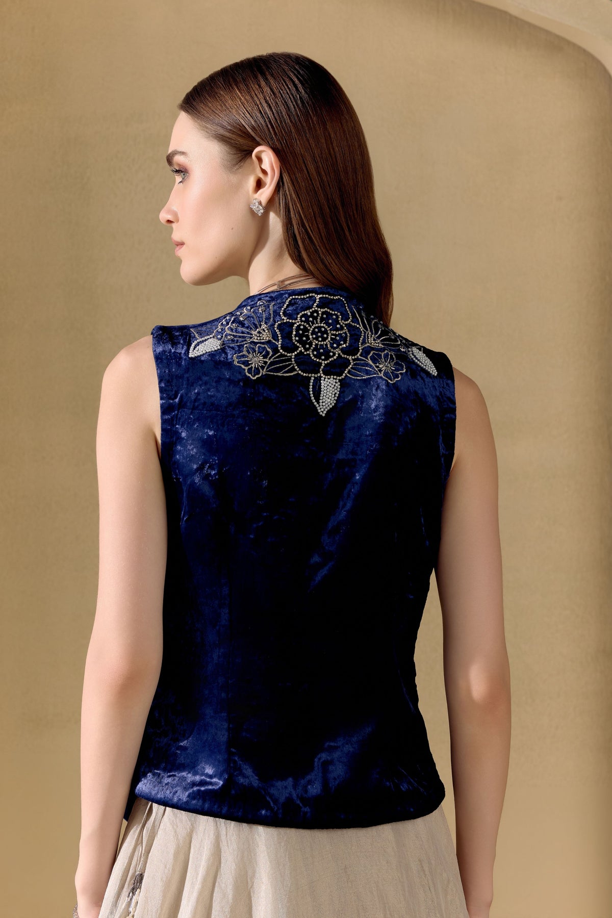 Indigo Silver Embellished Waistcoat