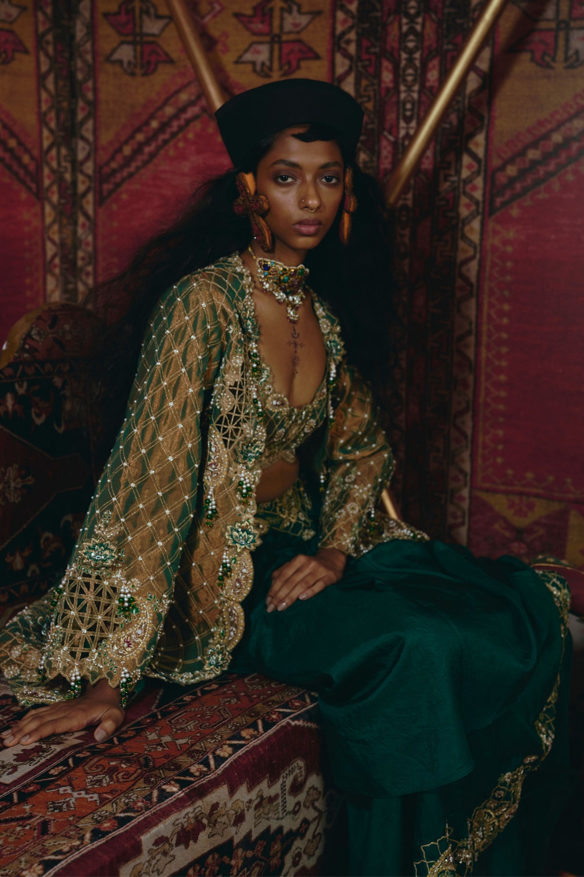 Emerald Green Draped Skirt Set