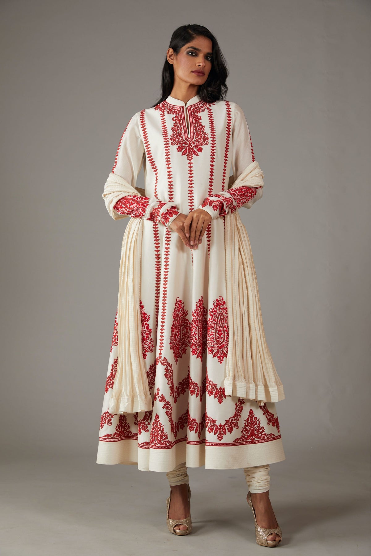 Ivory Anarkali Set With Embroidery