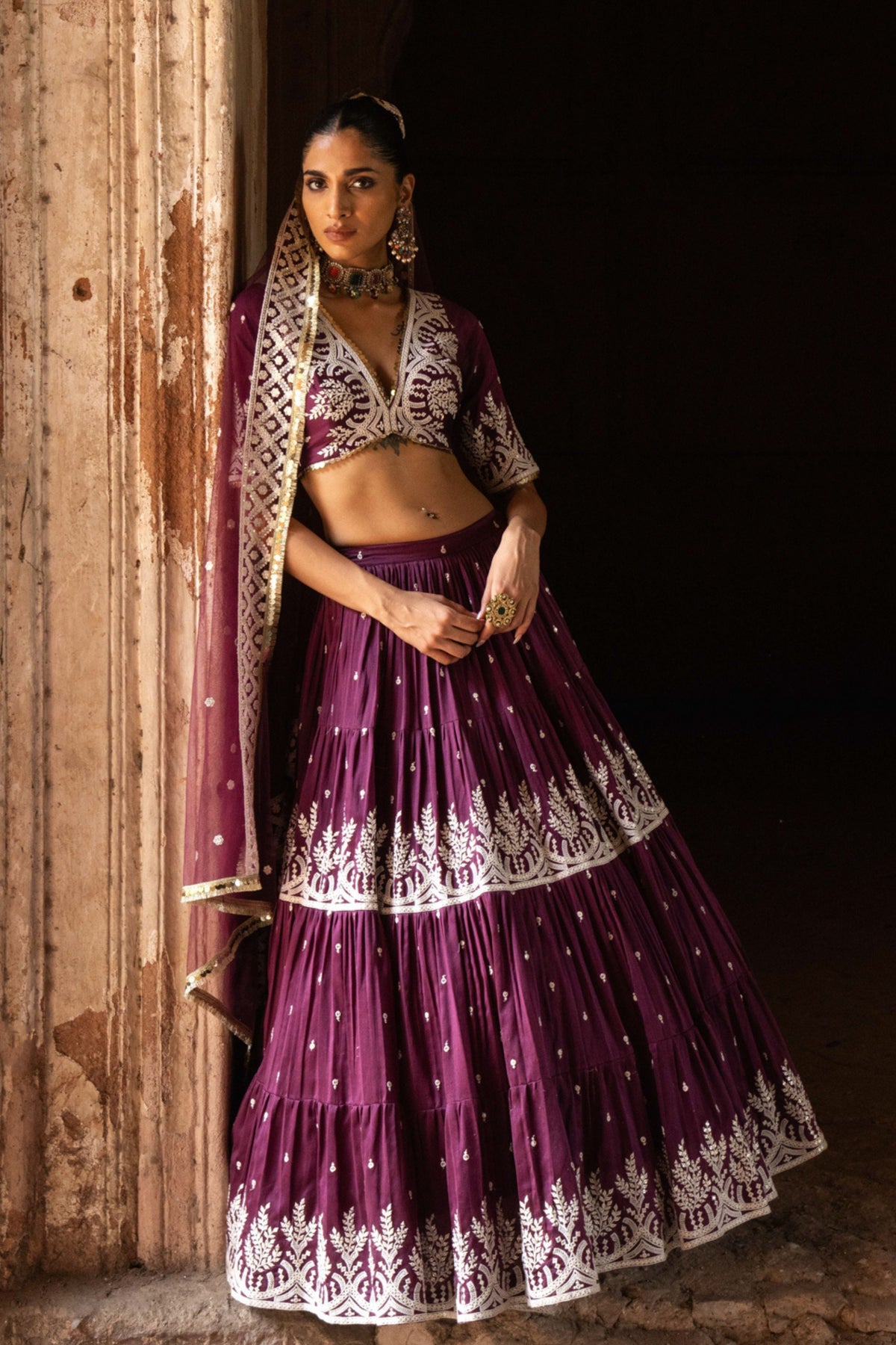 Wine Forest Maharani Lehenga Set