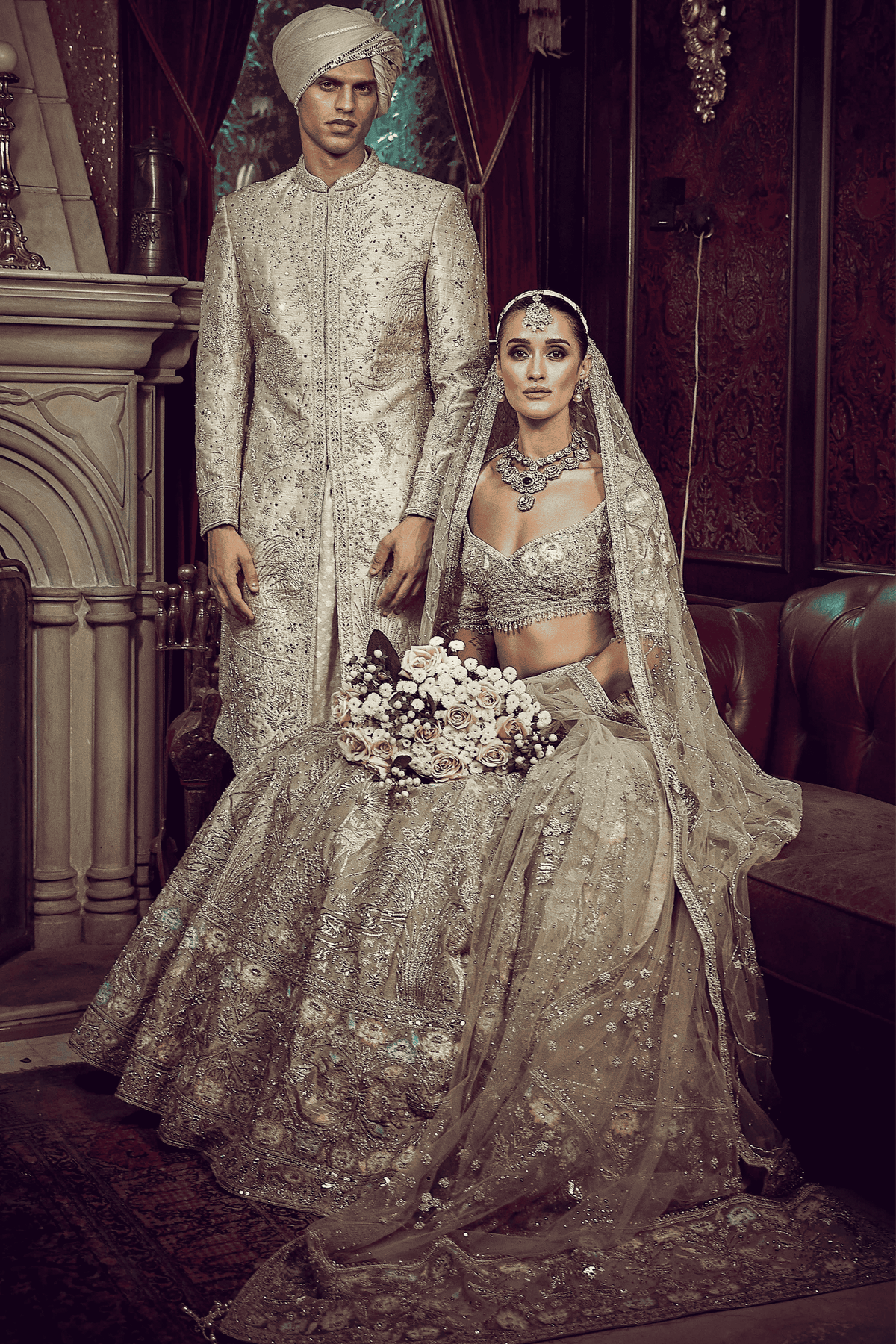 Autumn Antelope Aged Gold Lehenga Set