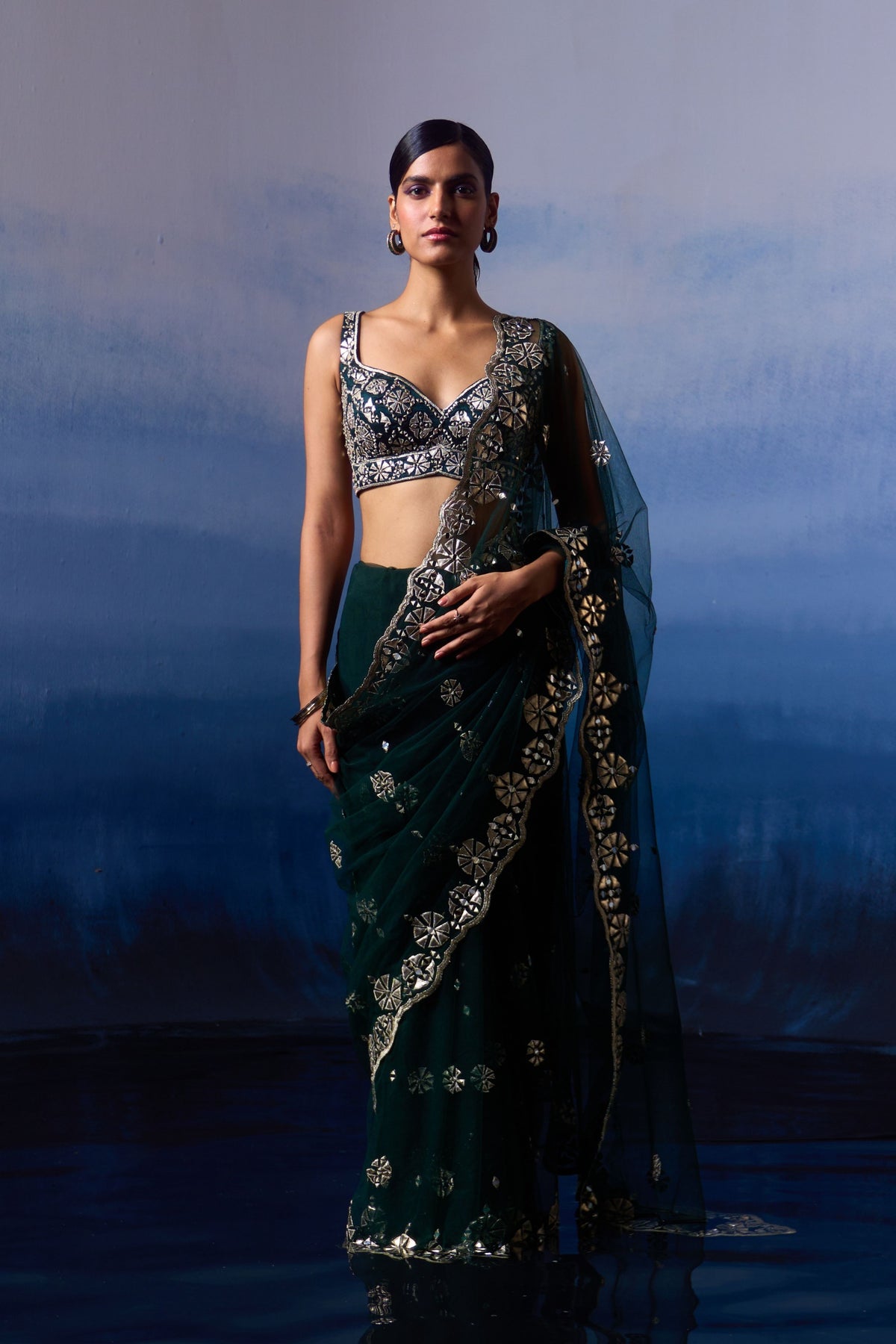 Green Embroidered Saree Set