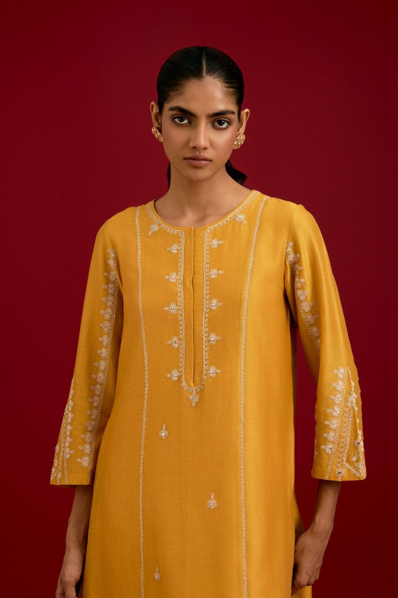 Mustard Cotton Silk Kurta Set - Devnaagri - Elahe