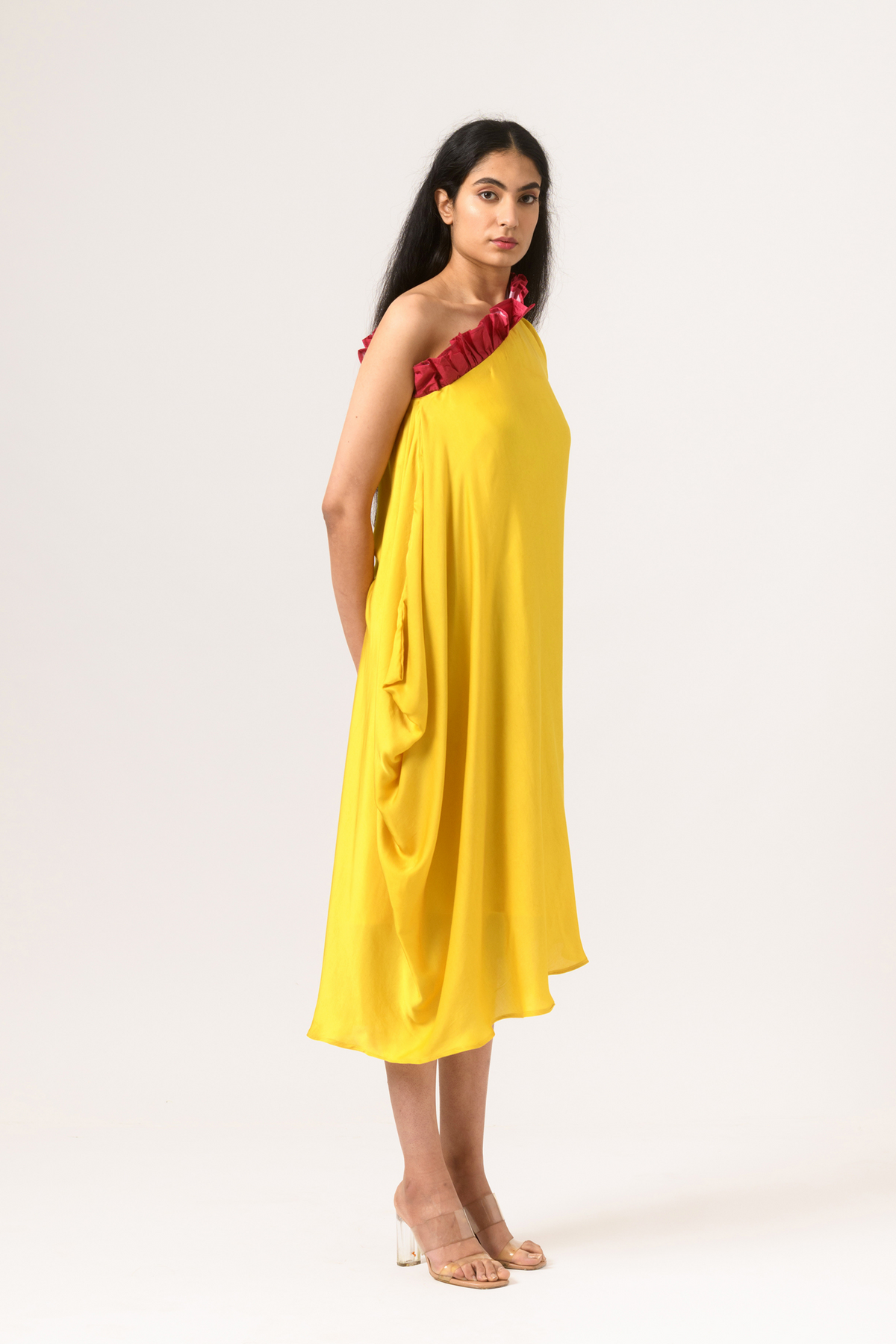 Wine yellow one shoulder dress