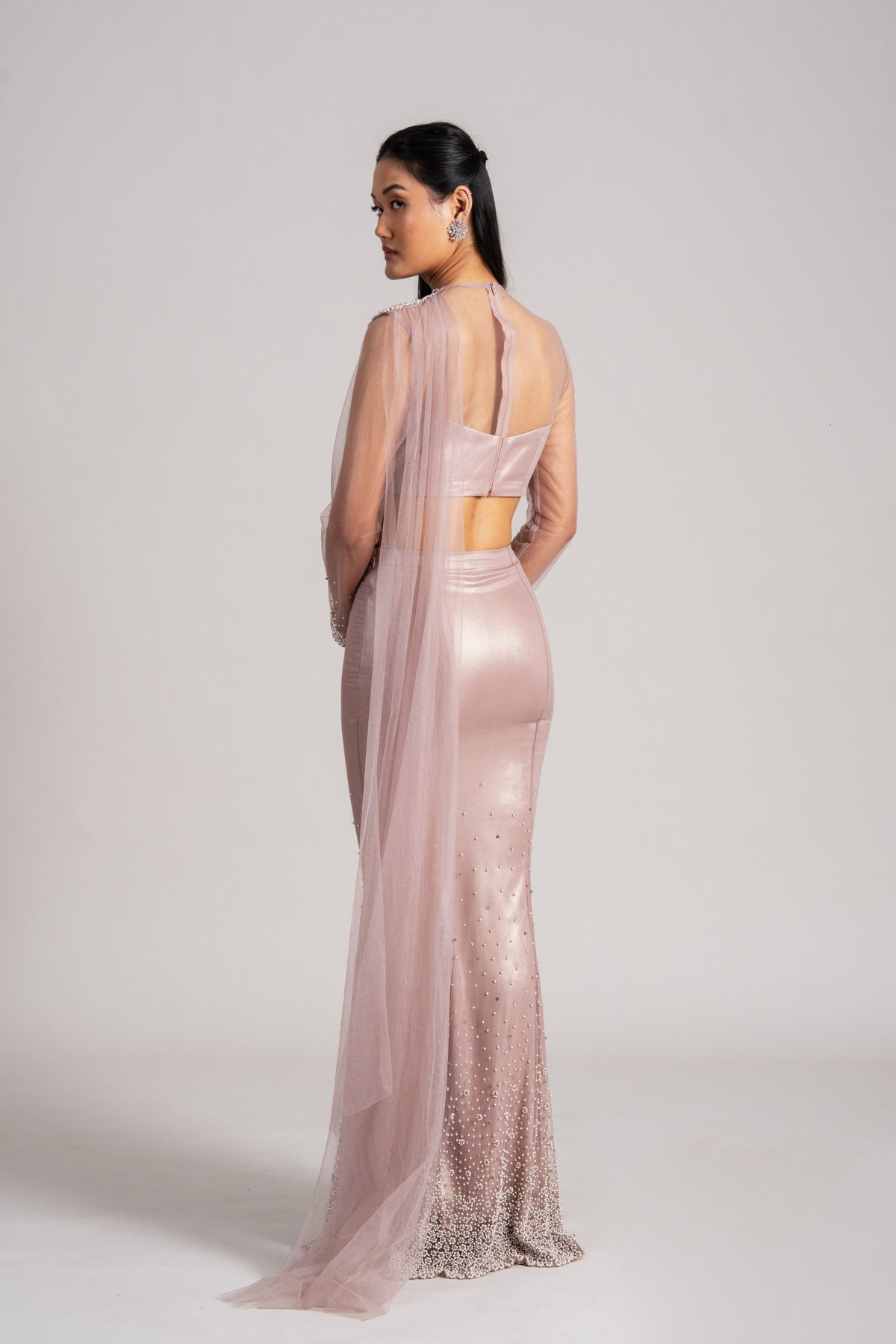 Pearl Meteor Mermaid Drape Saree Set