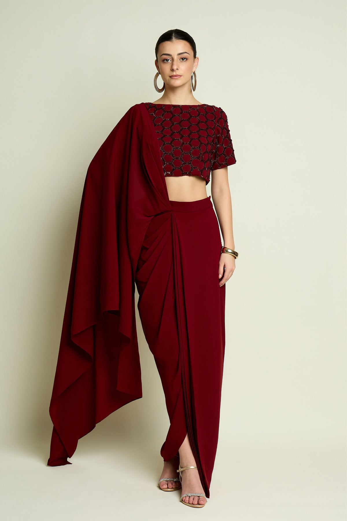 Crystal Web Draped Saree Set