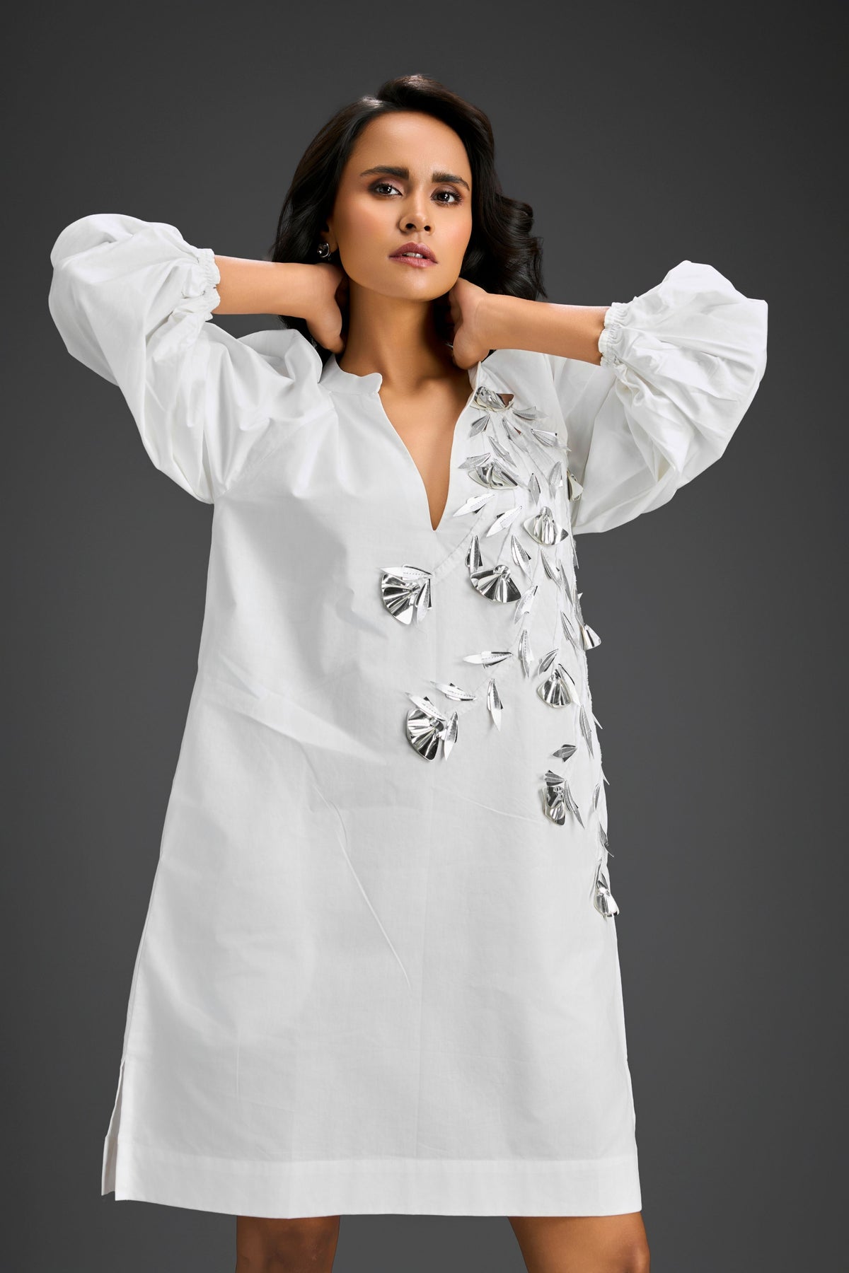 White V-neck Dress