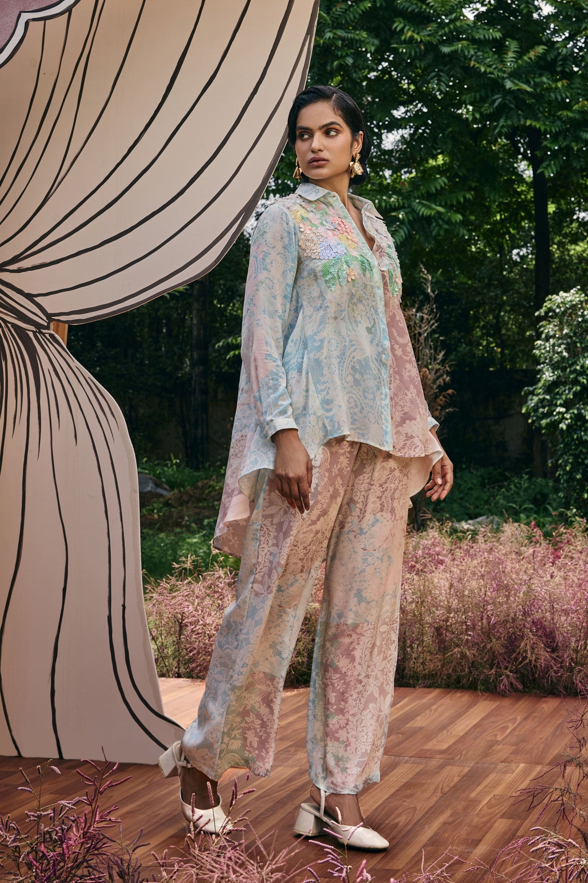 Maxim Embellished High-low Shirt and Straight Pants