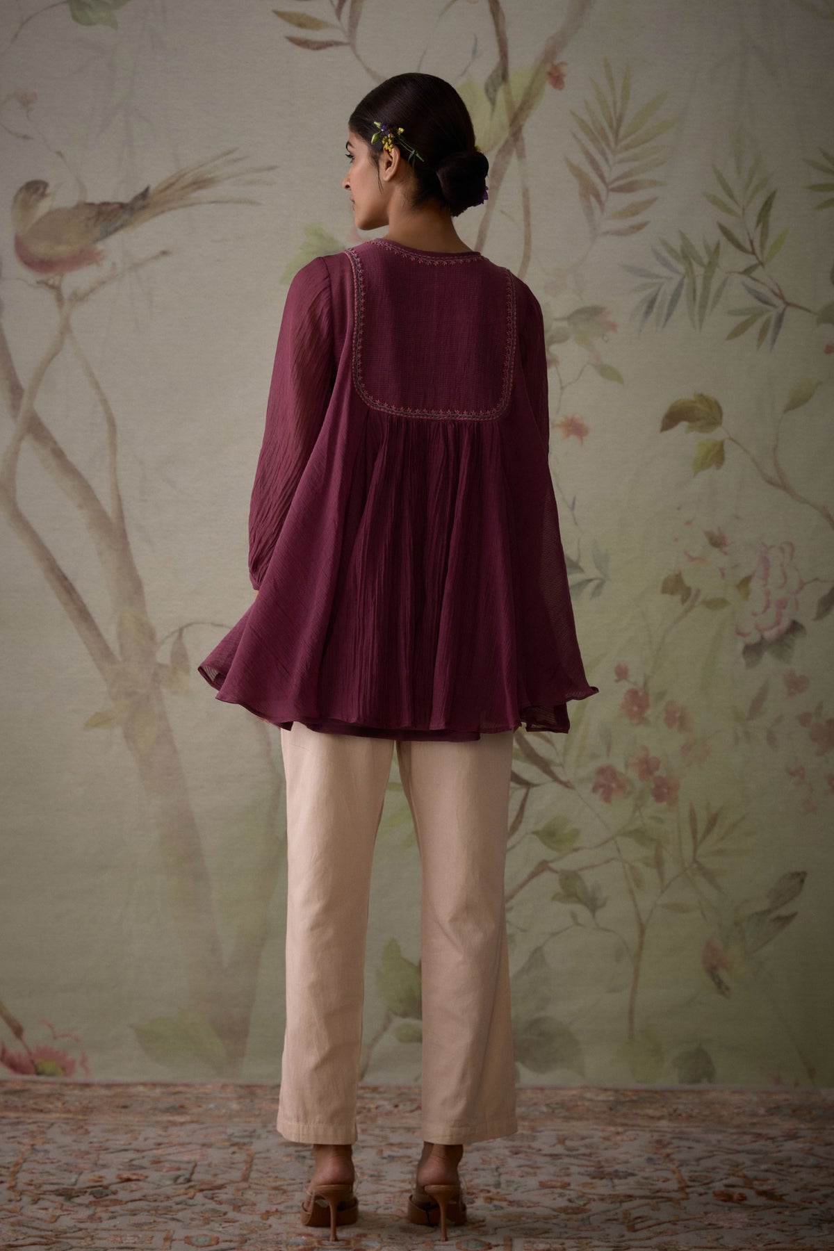 Wine Handwoven Flared Tunic Set