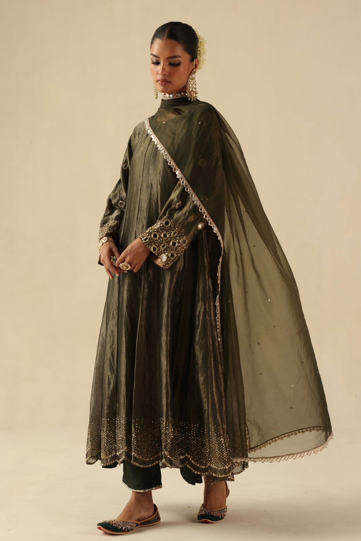 Olive Green Afsana Kalidar