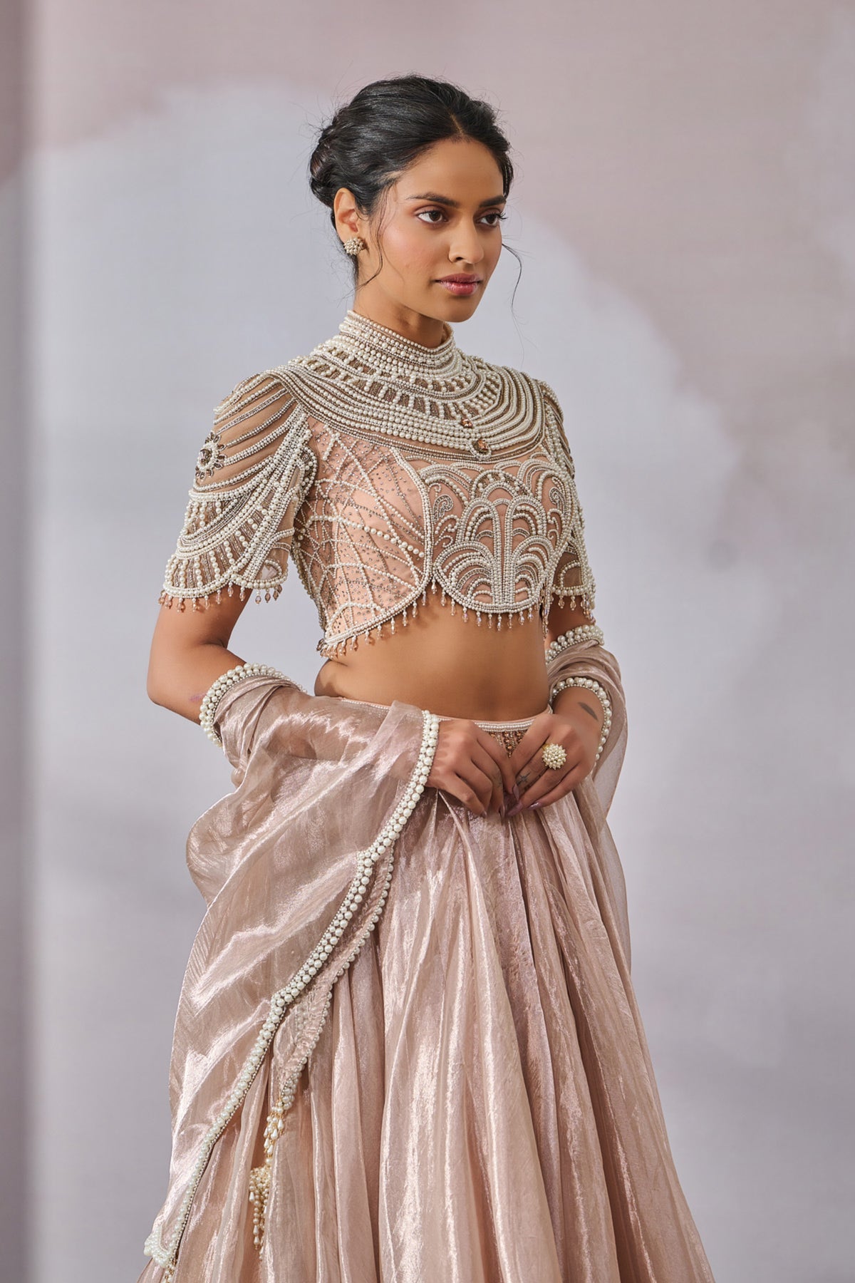 Hand Embellished High Neck Lehenga Set