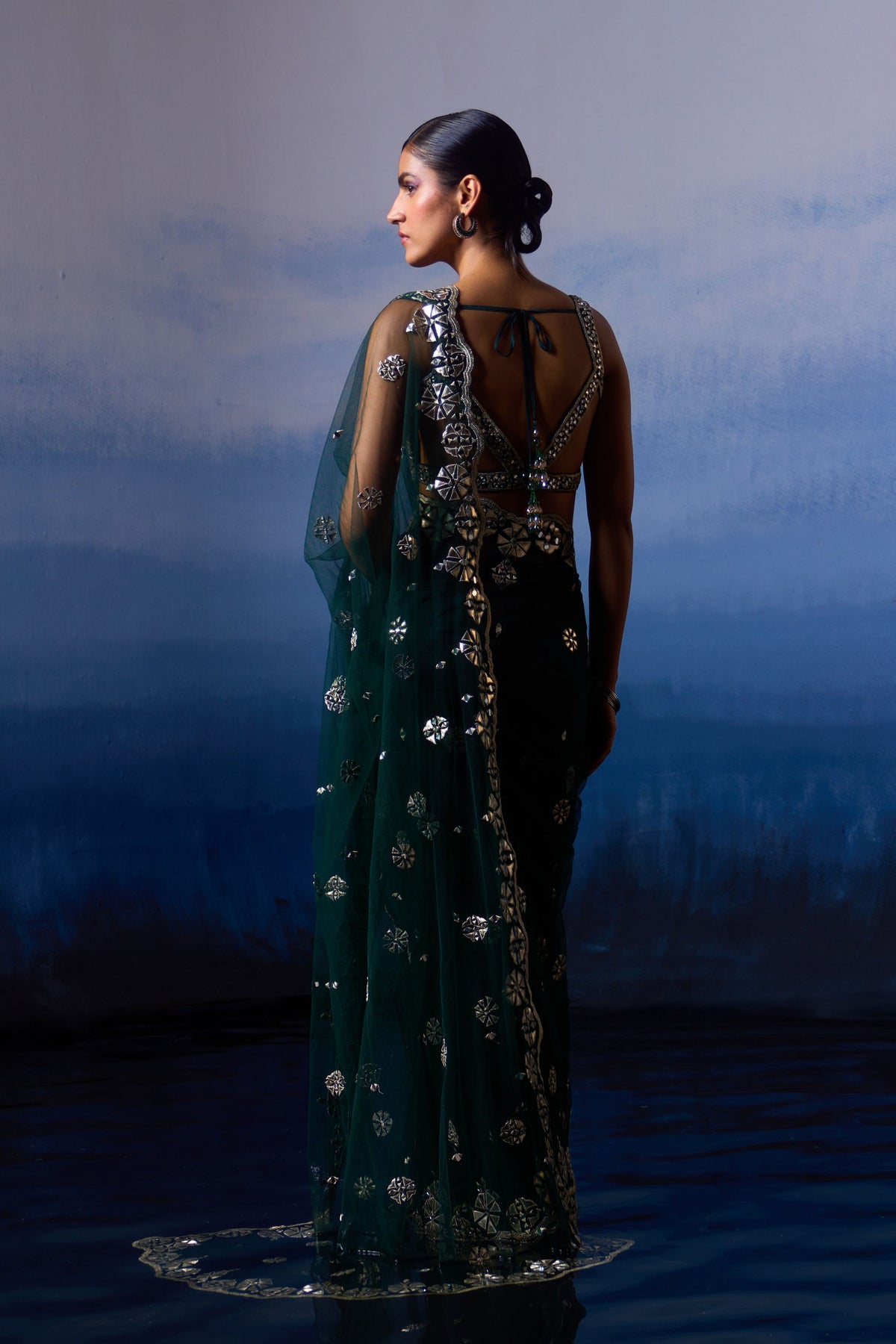 Green Embroidered Saree Set