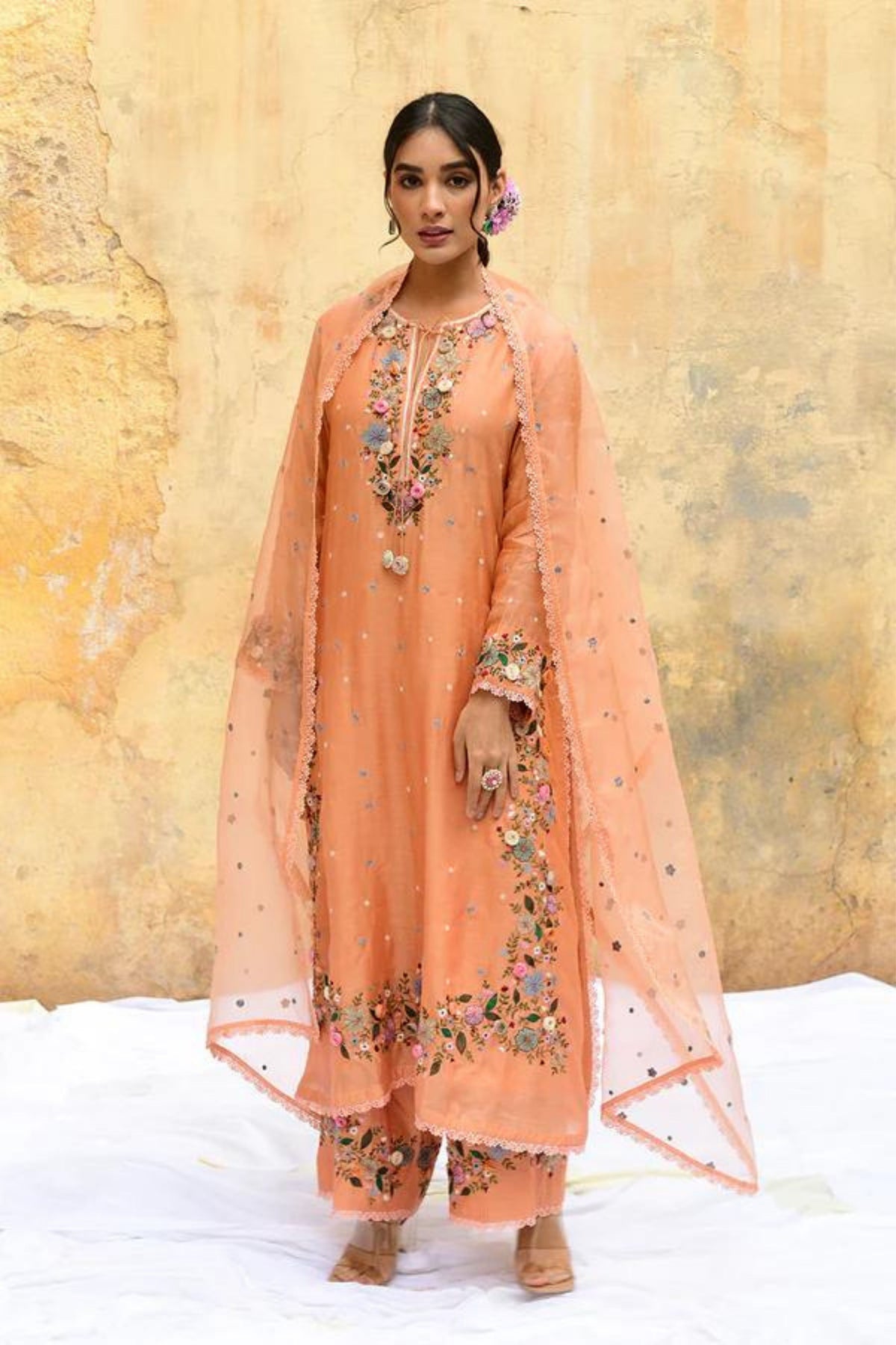 Peach Orchid Heavy Kurta Set