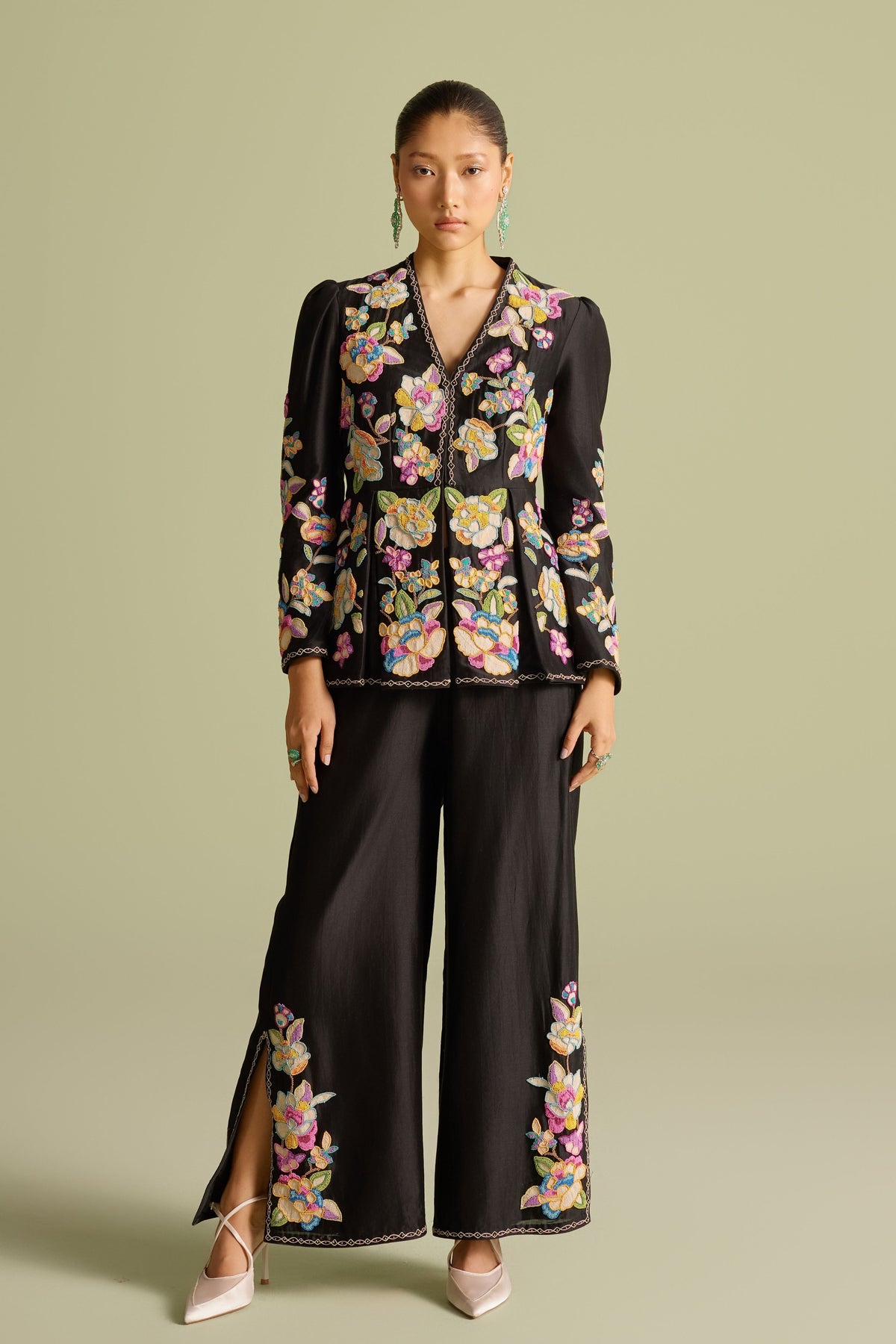 Black Cordwork Flared Pants