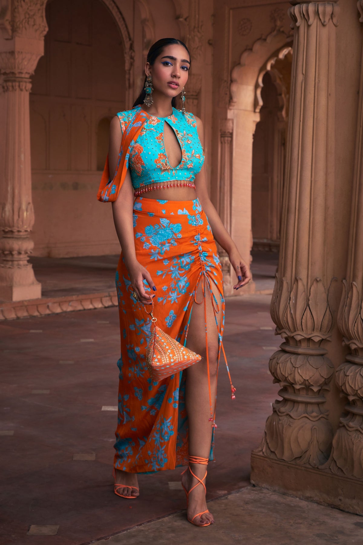 Torquoise Crop Top Set