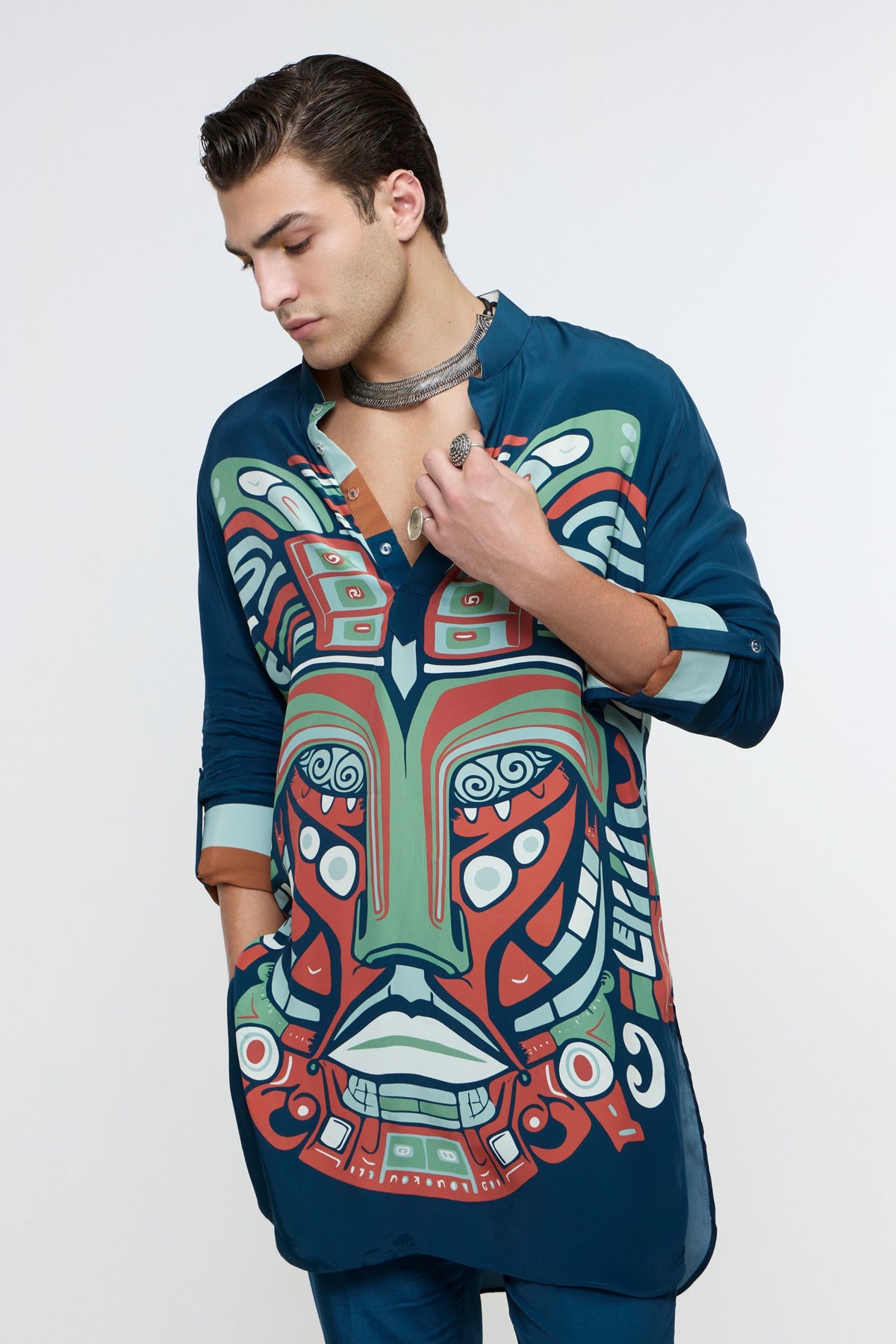 Midnight Blue Rolled Up Kurta