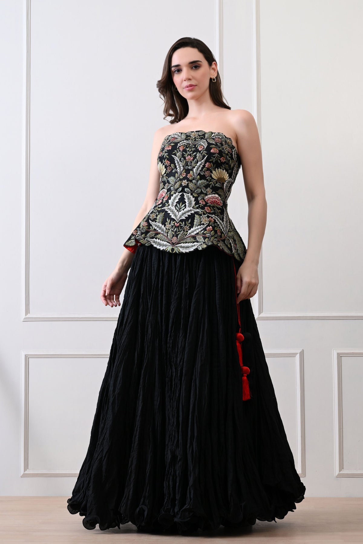 Black Embroidered Corset Set