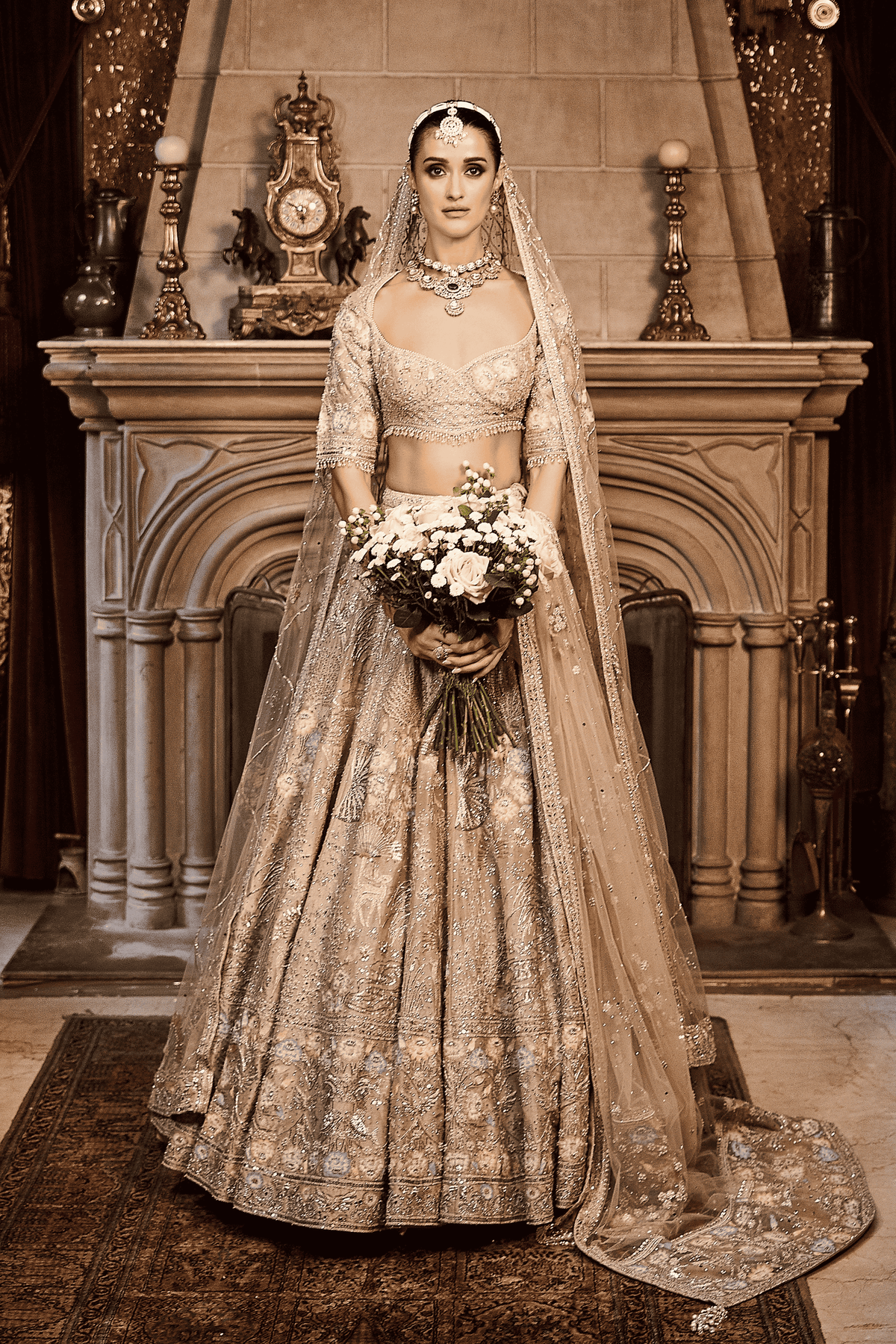 Autumn Antelope Aged Gold Lehenga Set