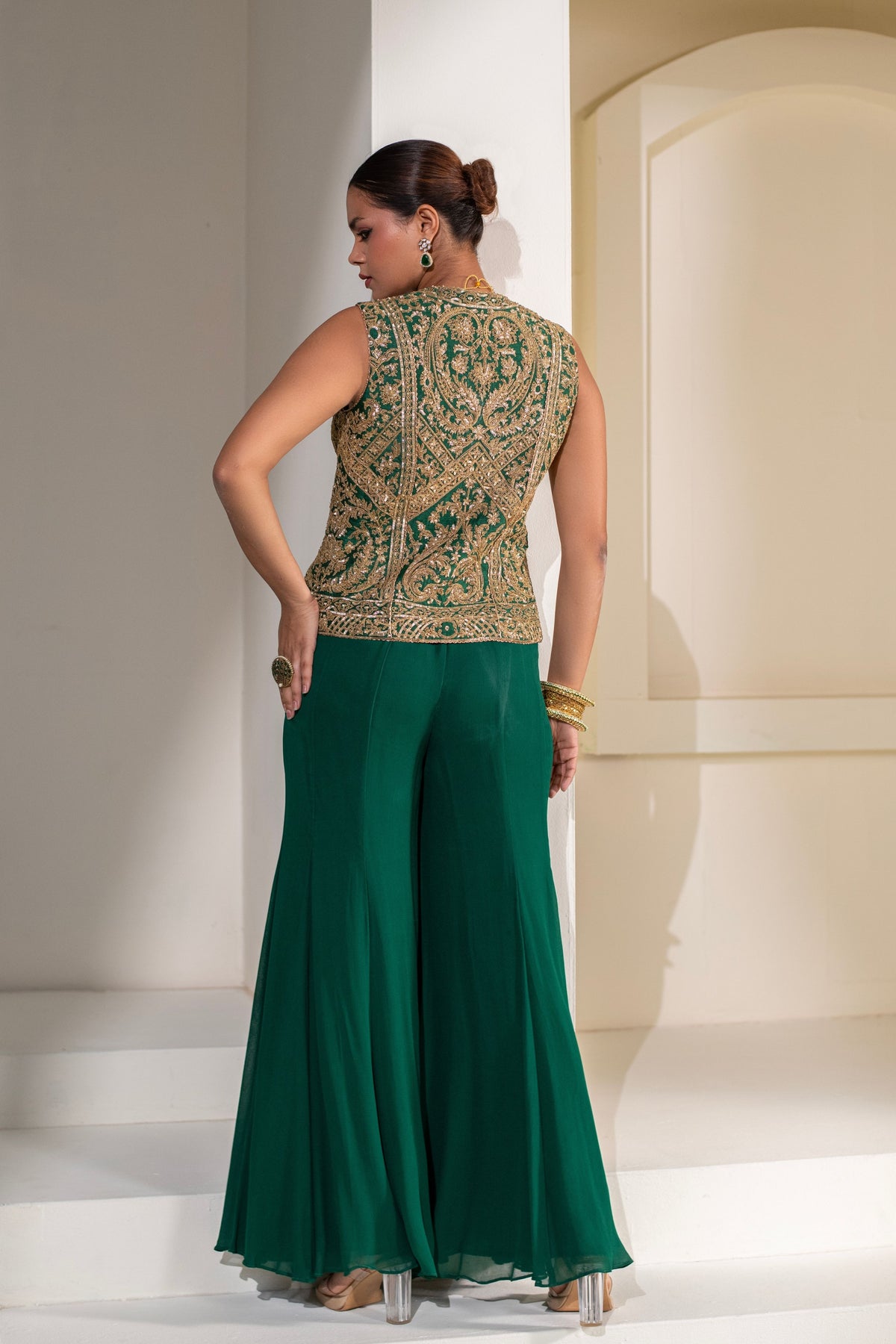 Emerald Green Embellished Jacket Set