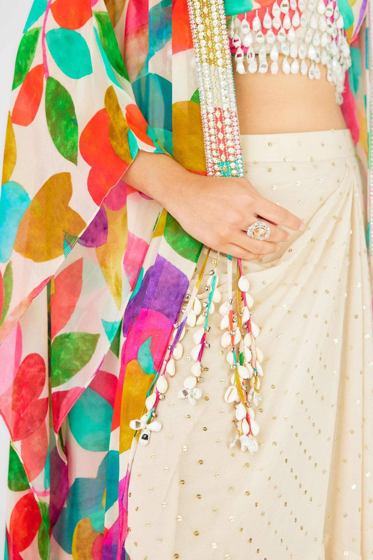 Multicolor Drapeskirt and Cape Set