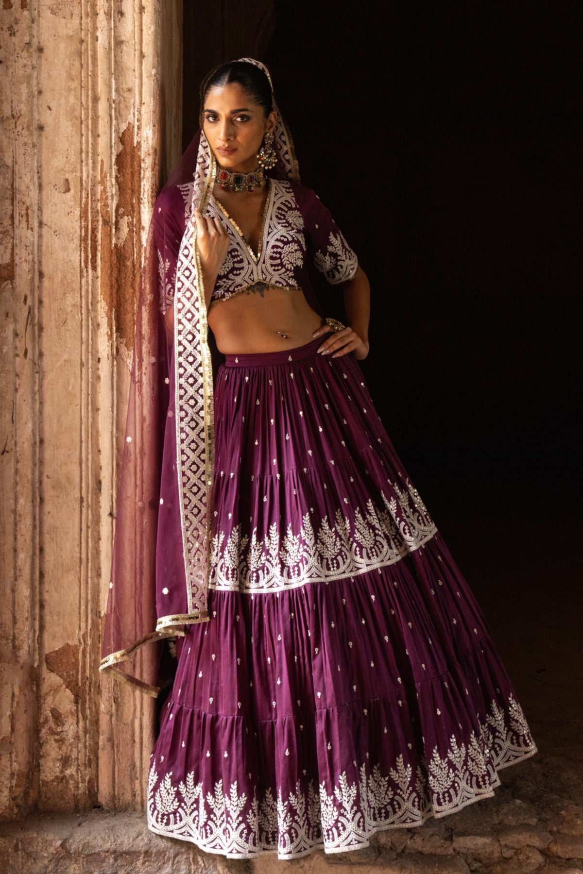 Wine Forest Maharani Lehenga Set