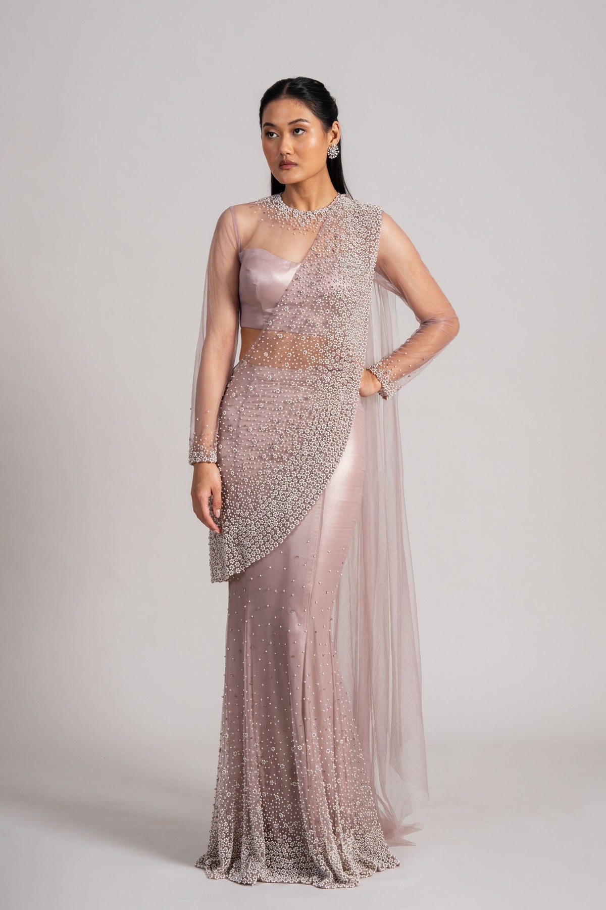 Pearl Meteor Mermaid Drape Saree Set