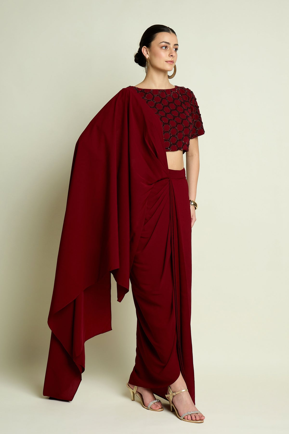 Crystal Web Draped Saree Set