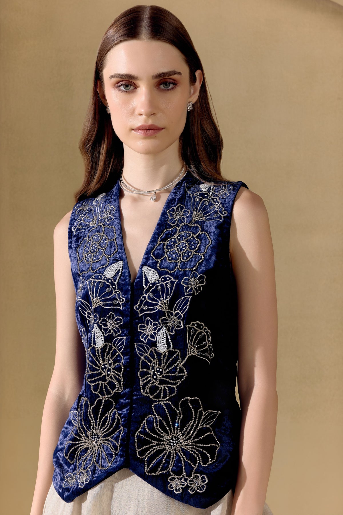 Indigo Silver Embellished Waistcoat