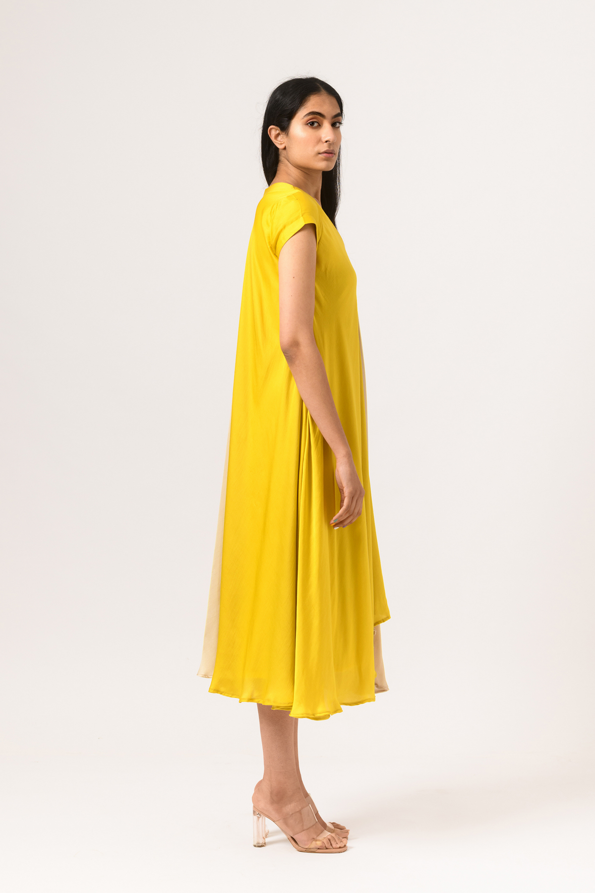 Yellow ecru cap dress