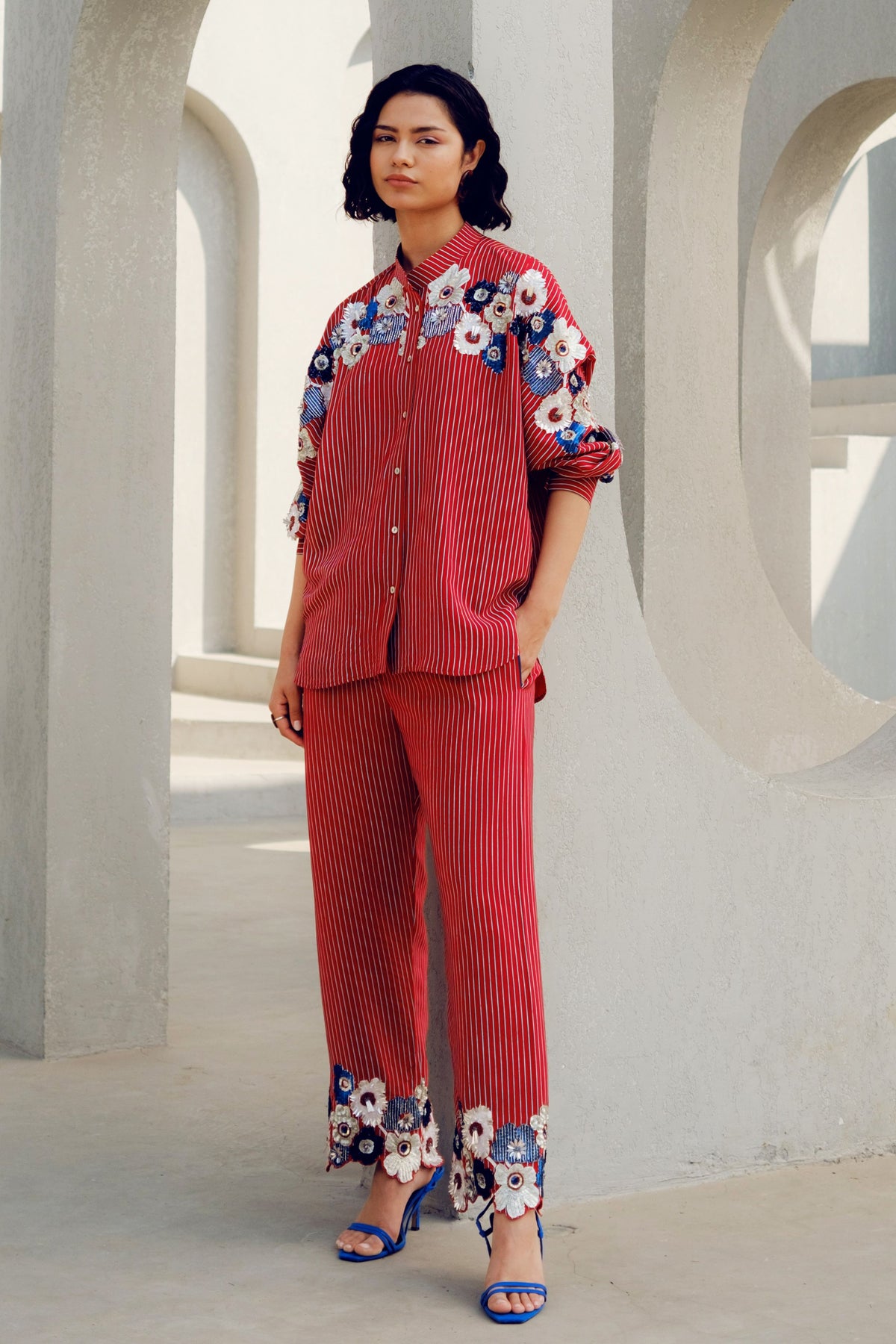 Red Plain Stripe Pants